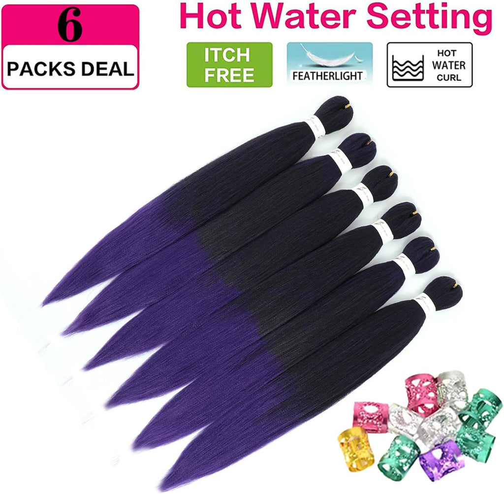 Rajout Cheveux Tressés Pré-étirés Noir Naturelles Black 30 Pouces Long Kanekalon Easy Braids Meches Cheveux pour Tresses Africaine 6 Paquets Knotless Yaki Nattes Extensions de Cheveux(1B#)