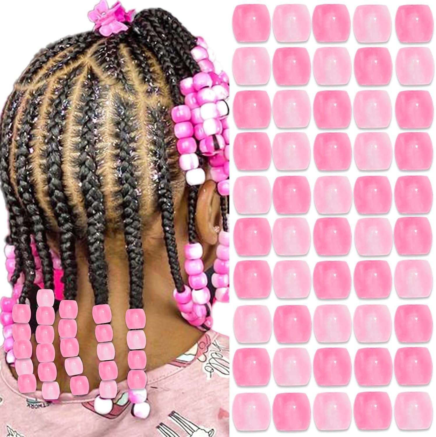 50PCS Perles à Cheveux Transparentes pour Tresses, Grosses Perles en Acrylique, Accessoires pour Dreadlocks, Bijoux pour Cheveux pour Enfants Filles avec Aide à