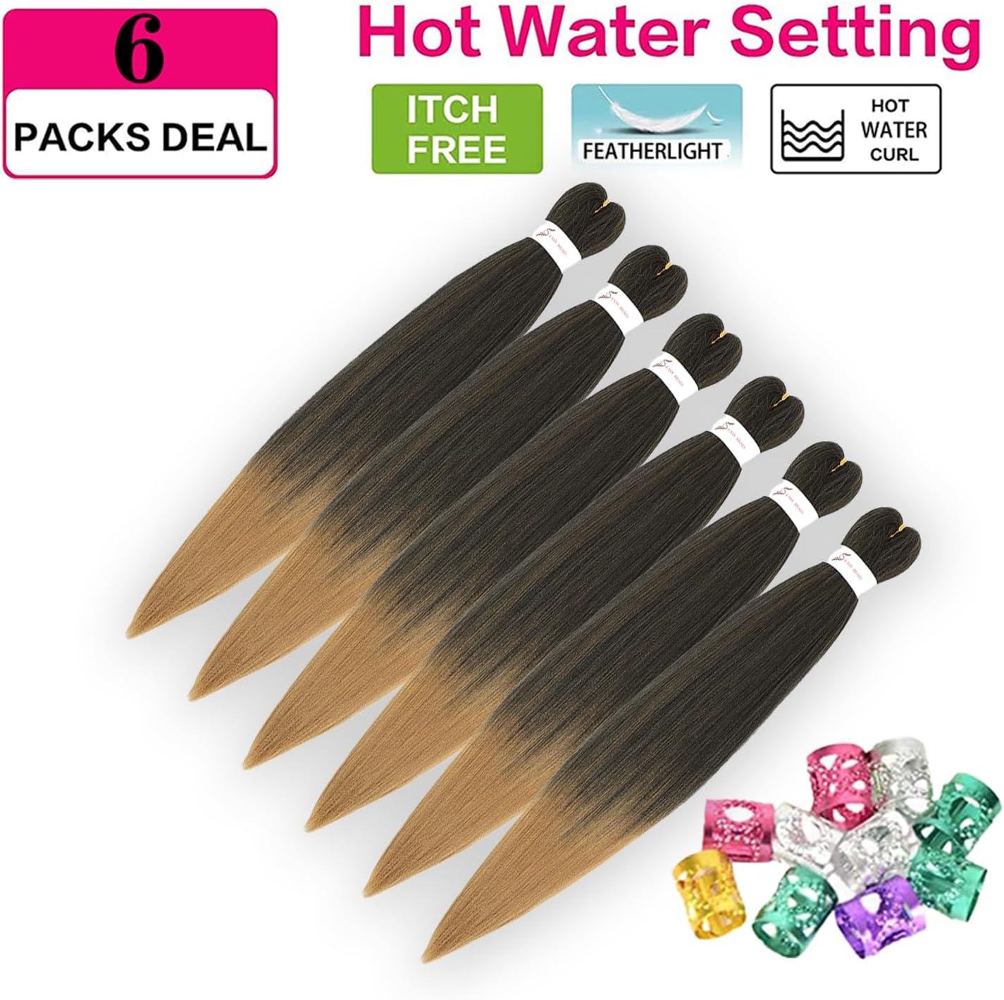 Rajout Cheveux Tressés Pré-étirés Noir Naturelles Black 30 Pouces Long Kanekalon Easy Braids Meches Cheveux pour Tresses Africaine 6 Paquets Knotless Yaki Nattes Extensions de Cheveux(1B#)
