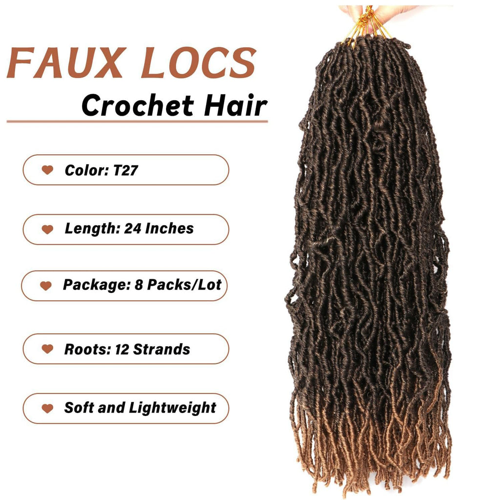 8 Packs Faux Locks Crochet Braids Meches Soft Locs Meches Pour Tresses Africaine Faux Locs Crochet Hair Meches Bouclees Pour Tresses (#1B, 60.9 CM(Lot de 8))