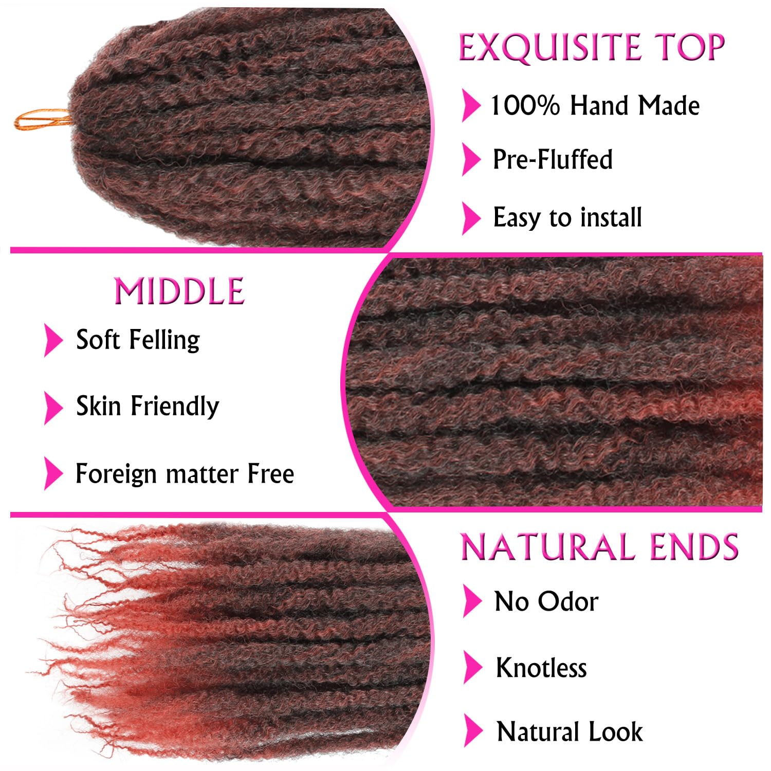 Enbeautiful Marley Twist Hair 24 Inch 8packs Marley Twists Braiding Hair Long Cuban Twist Hair Pre Fluffed Afro Kinky Curly Twists Crochet Hair Synthetic Marley Braids Extensions,27#