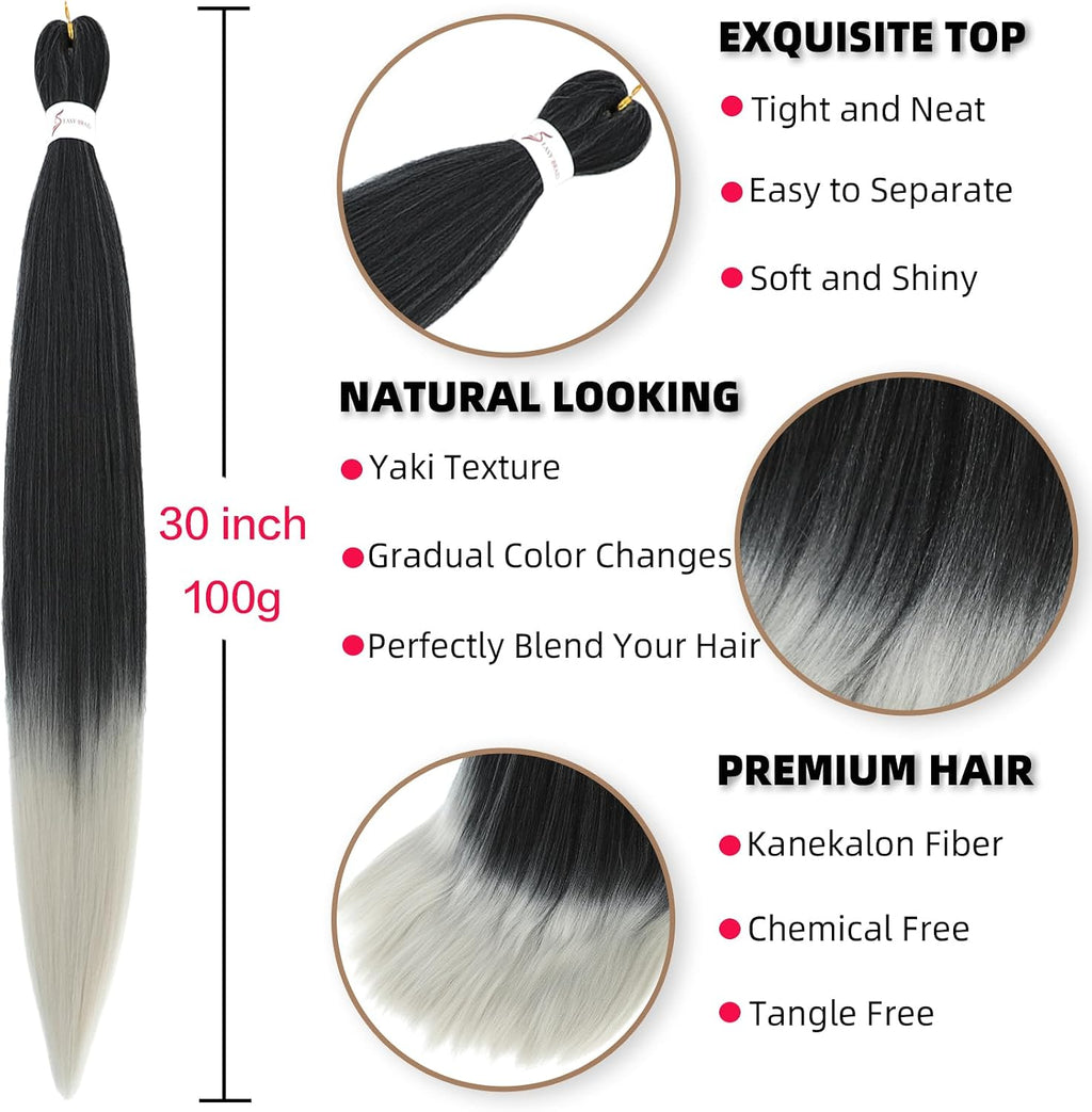 Rajout Cheveux Tressés Pré-étirés Noir Naturelles Black 30 Pouces Long Kanekalon Easy Braids Meches Cheveux pour Tresses Africaine 6 Paquets Knotless Yaki Nattes Extensions de Cheveux(1B#)