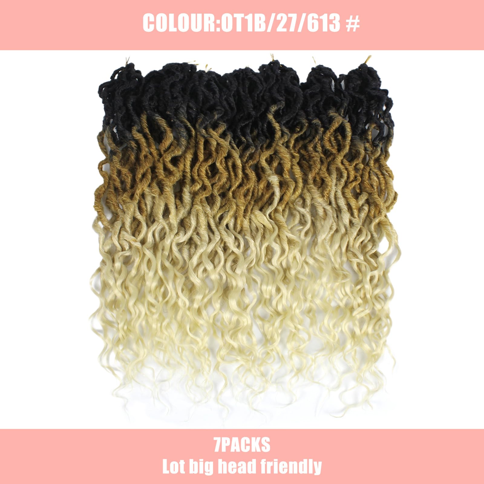 Faux Locs Crochet Hair 24Inch 7 Packs Pre-Looped Ombre Soft Locs With Curly Ends Dreadlock Goddess Loc Crochet Hair for Women（24Inch，OT1B/30/27#）