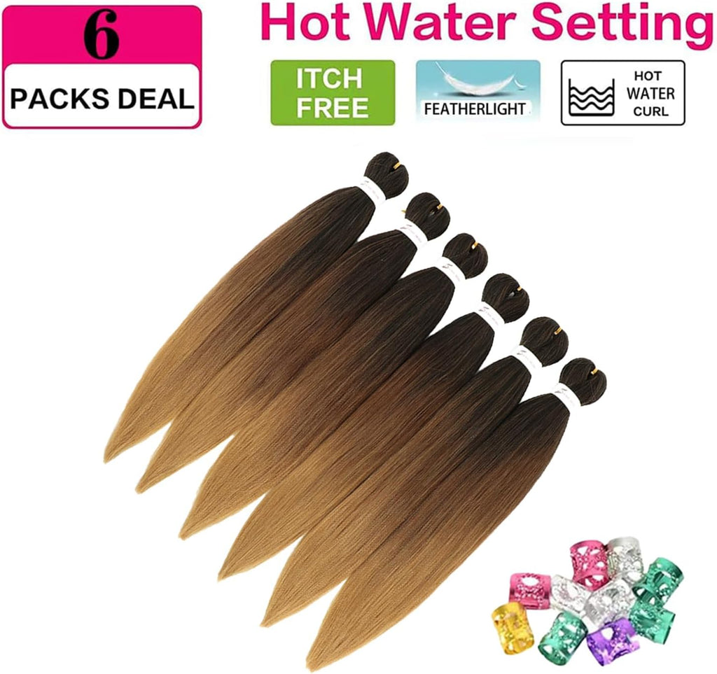 Rajout Cheveux Tressés Pré-étirés Noir Naturelles Black 30 Pouces Long Kanekalon Easy Braids Meches Cheveux pour Tresses Africaine 6 Paquets Knotless Yaki Nattes Extensions de Cheveux(1B#)