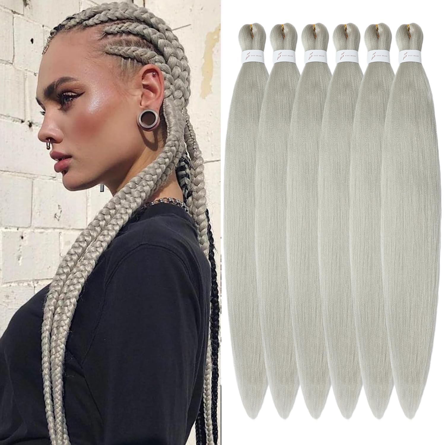YDDM Meches Pour Tresses Africaine Rose et blanc Rajout Cheveux Tresses Texture Yaki Easy Install pour Debutants 20 Pouces 3 Paquets Cheveux Legers Naturels pour Box Braids Twist Crochet Styles