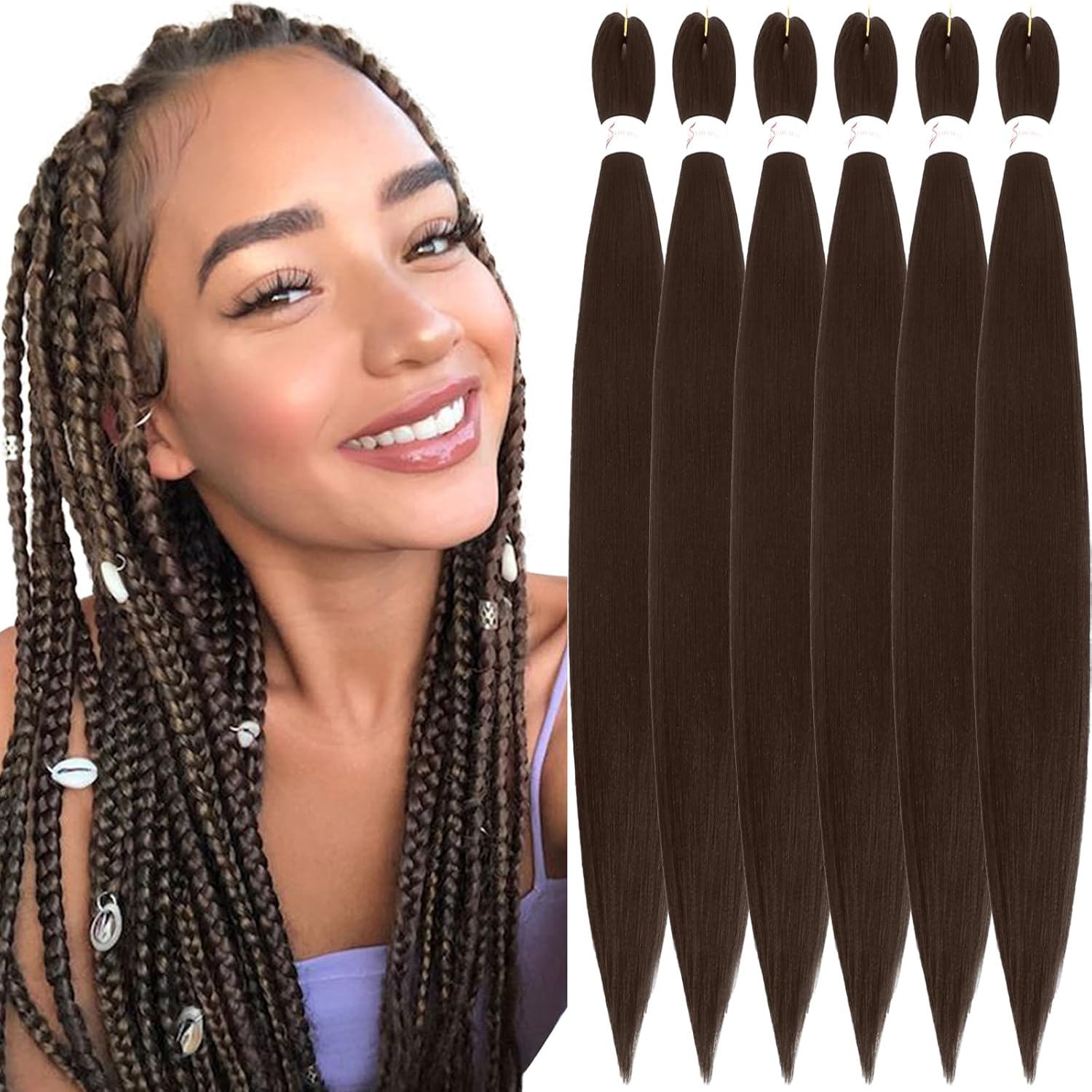 Rajout Cheveux Tressés Pré-étirés Noir Naturelles Black 30 Pouces Long Kanekalon Easy Braids Meches Cheveux pour Tresses Africaine 6 Paquets Knotless Yaki Nattes Extensions de Cheveux(1B#)