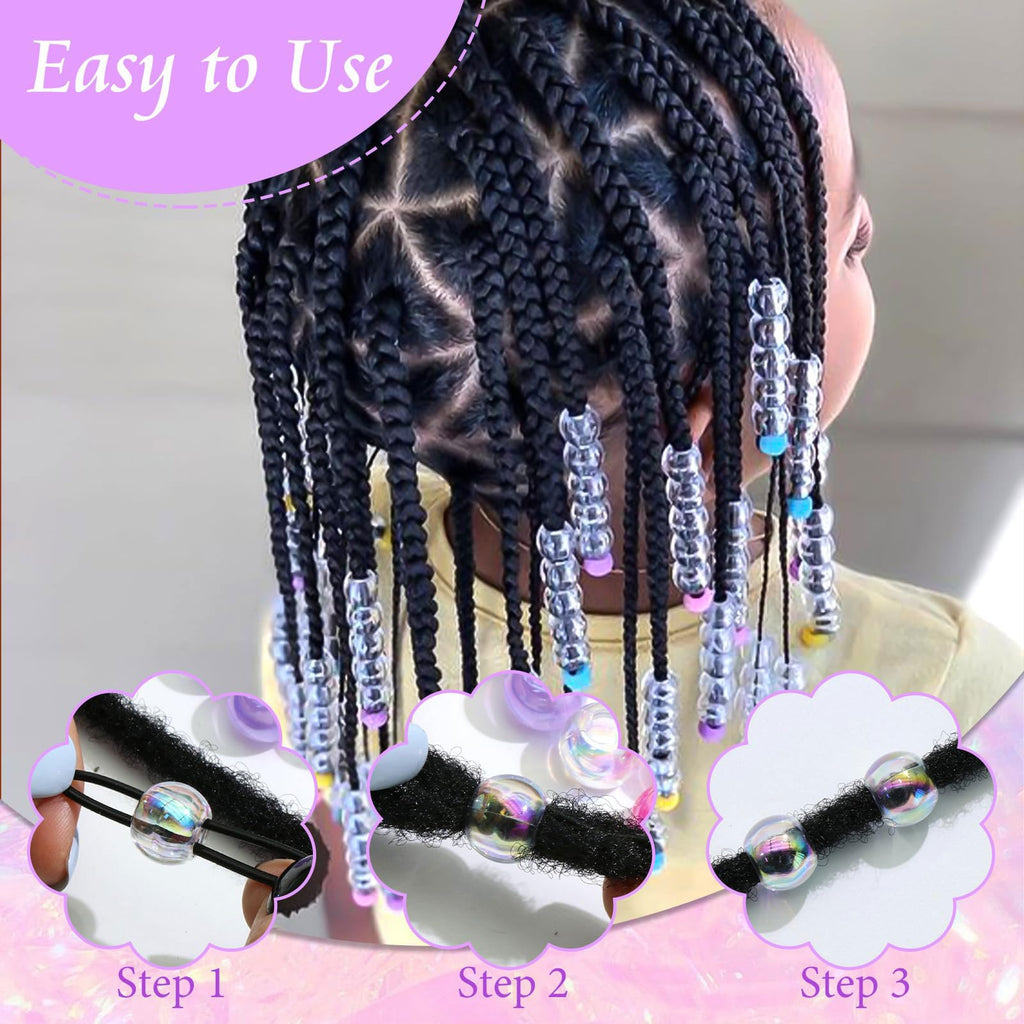 60PCS Perles à Tresser AB Pour Enfants Filles Perles Rondes en Acrylique Bleu Violet Transparent avec Aide à L'Enfilage
