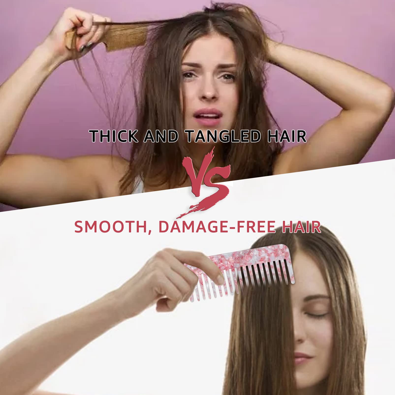 Peigne Démêloir Grosse Dent Large Brosse Cheveux Bouclés Résistant à la Chaleur Peignes Antistatiques en Fibre pour Cheveux Longs Mouillés ou Bouclés pour Femmes Enfants Barbier (Marron/Blanc)