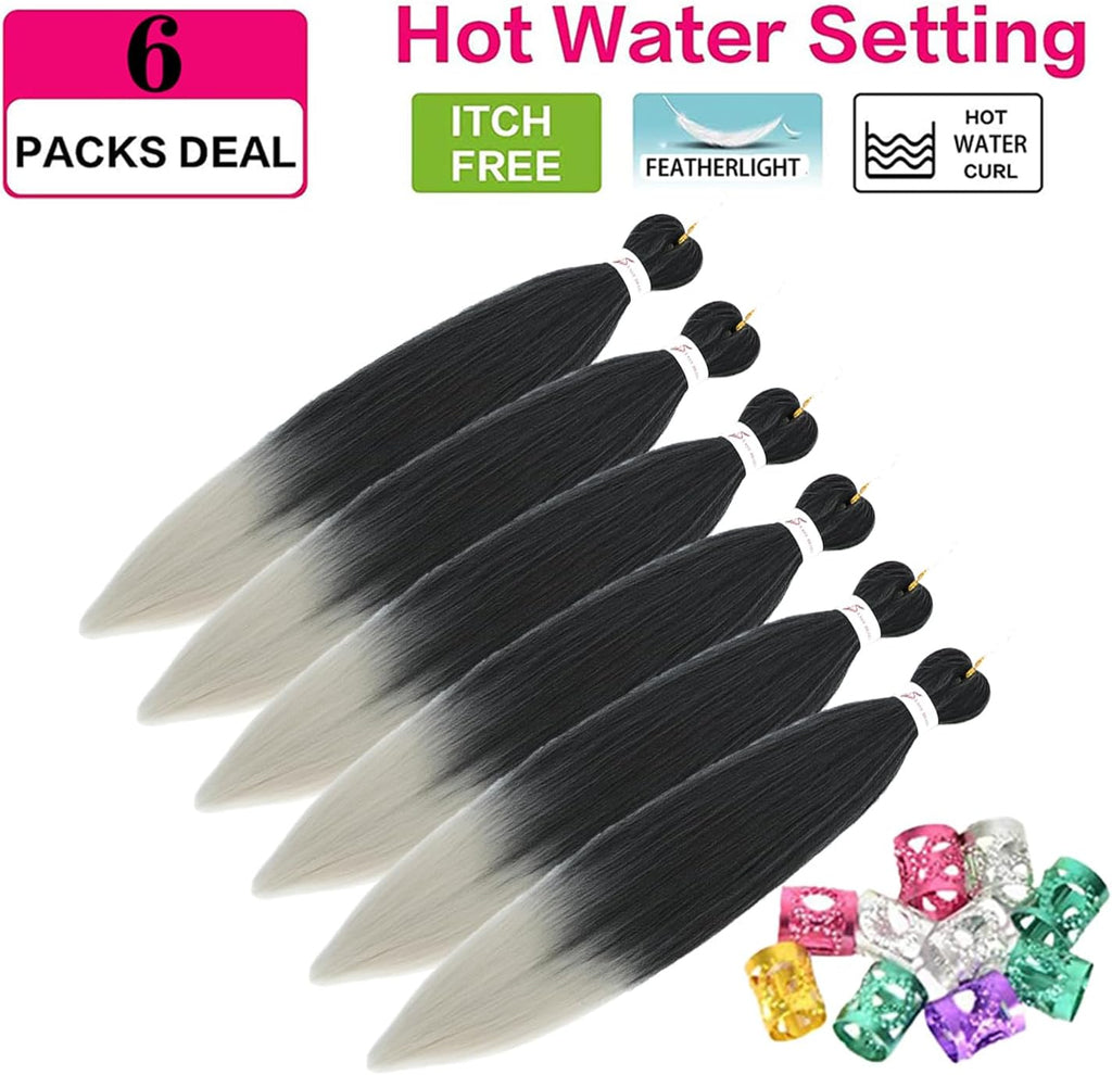Rajout Cheveux Tressés Pré-étirés Noir Naturelles Black 30 Pouces Long Kanekalon Easy Braids Meches Cheveux pour Tresses Africaine 6 Paquets Knotless Yaki Nattes Extensions de Cheveux(1B#)