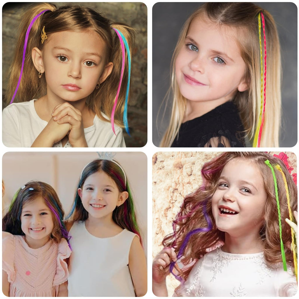 42 Pièces Extensions de Cheveux Couleur avec Clips Cheveux, Kit de Tressage de Cheveux pour Filles et Enfants, Set Accessoires de Coiffure, Rajout Cheveux Tresses pour Fêtes (Série A)