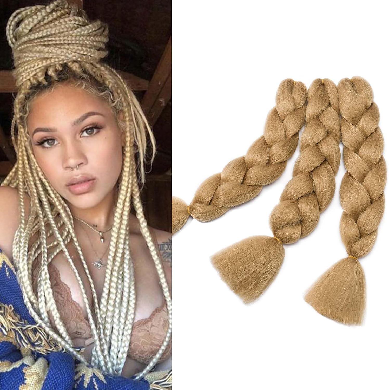 Meches pour Tresses Africaine Rajout Cheveux Braids Jumbo Extension Cheveux Ombre Synthétique Violet & Bleu & Jaune & Orange