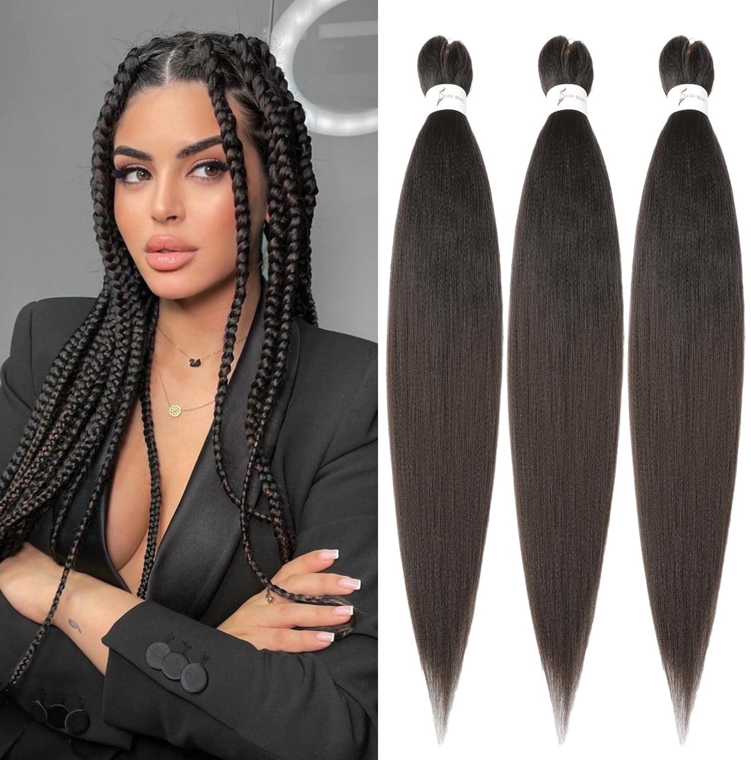 YDDM Meches Pour Tresses Africaine Rose et blanc Rajout Cheveux Tresses Texture Yaki Easy Install pour Debutants 20 Pouces 3 Paquets Cheveux Legers Naturels pour Box Braids Twist Crochet Styles