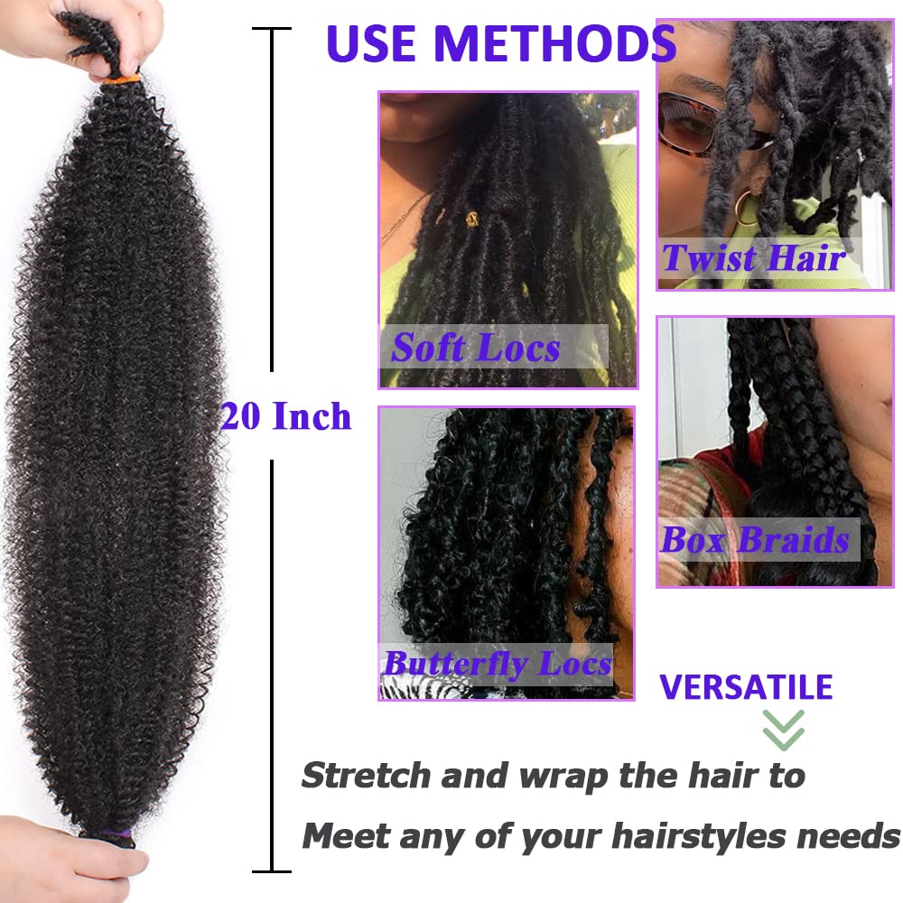 Leeven 16 Pouces Pre Separated Springy Twist Hair 8 Packs Pre-Fluffed Popping Crochet for Distressed Locs Afro Kinky Curly Marley Braiding Hair Extensions /1B#