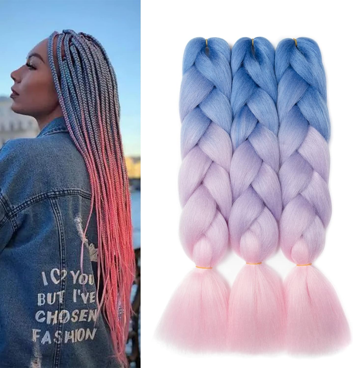 24" Meches pour Tresses Africaine Braids Meches Tresse Cheveux Rajout Cheveux Tressage 1 Paquet Crochet Braids Extension de Cheveux Afro pour Tresse Ombre Synthétiques (Rose)