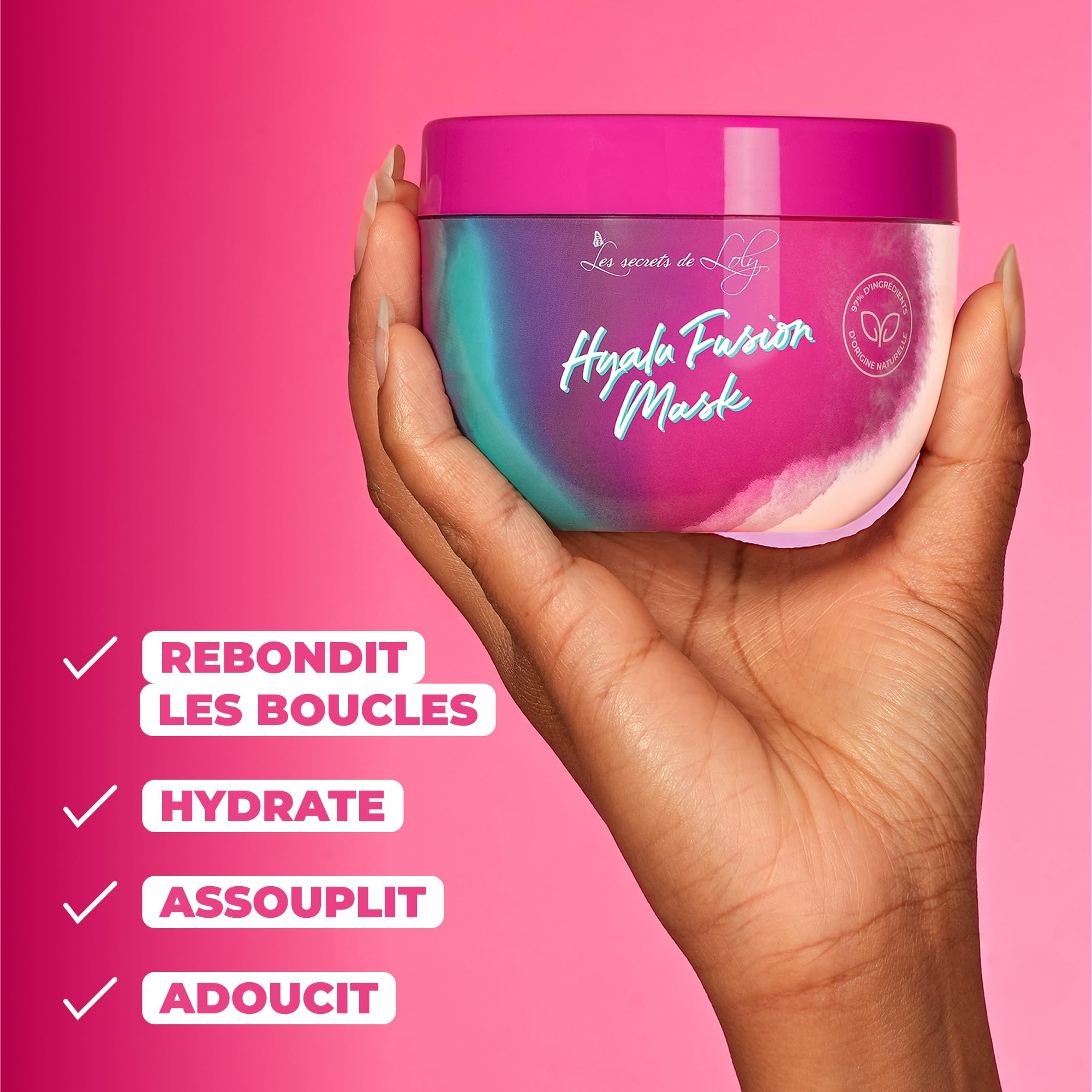 Les Secrets de Loly – Cloud Fusion – Mousse coiffante fixante Volume & définition – Cheveux ondulés, bouclés et frisés – Avec acide hyaluronique – 200 ml