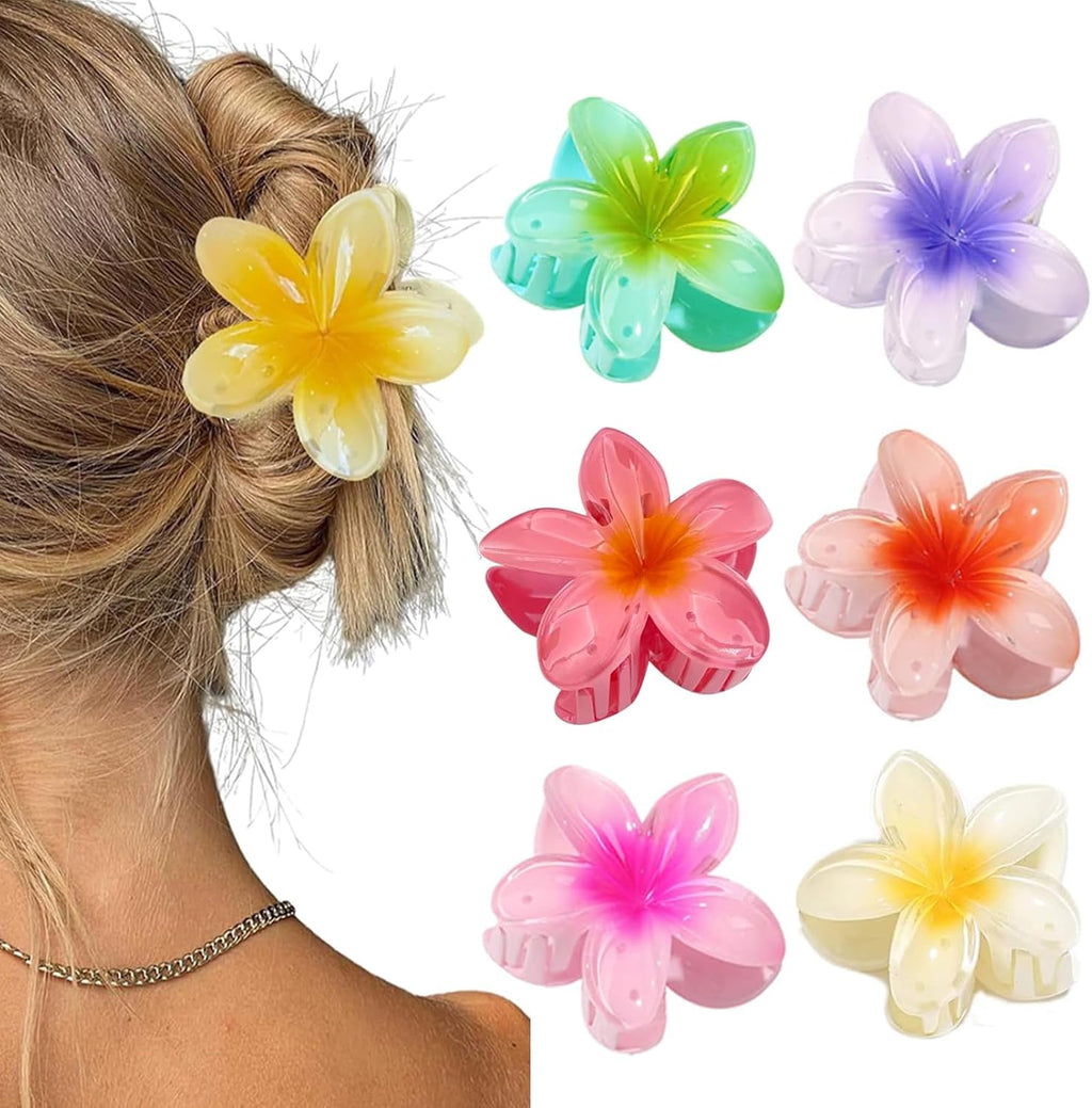 Lot de 6 pinces à cheveux en forme de fleur pour femme, jolie pince à cheveux hawaïenne, accessoires de cheveux hawaïens pour cheveux épais, cadeaux pour femmes, adolescentes et filles