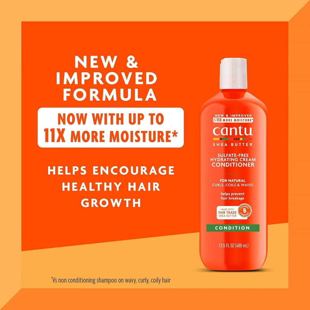 Shampoing et revitalisant sans sulfate Cantu 12oz avec crème activatrice de boucles hydratantes au beurre de karité 12oz