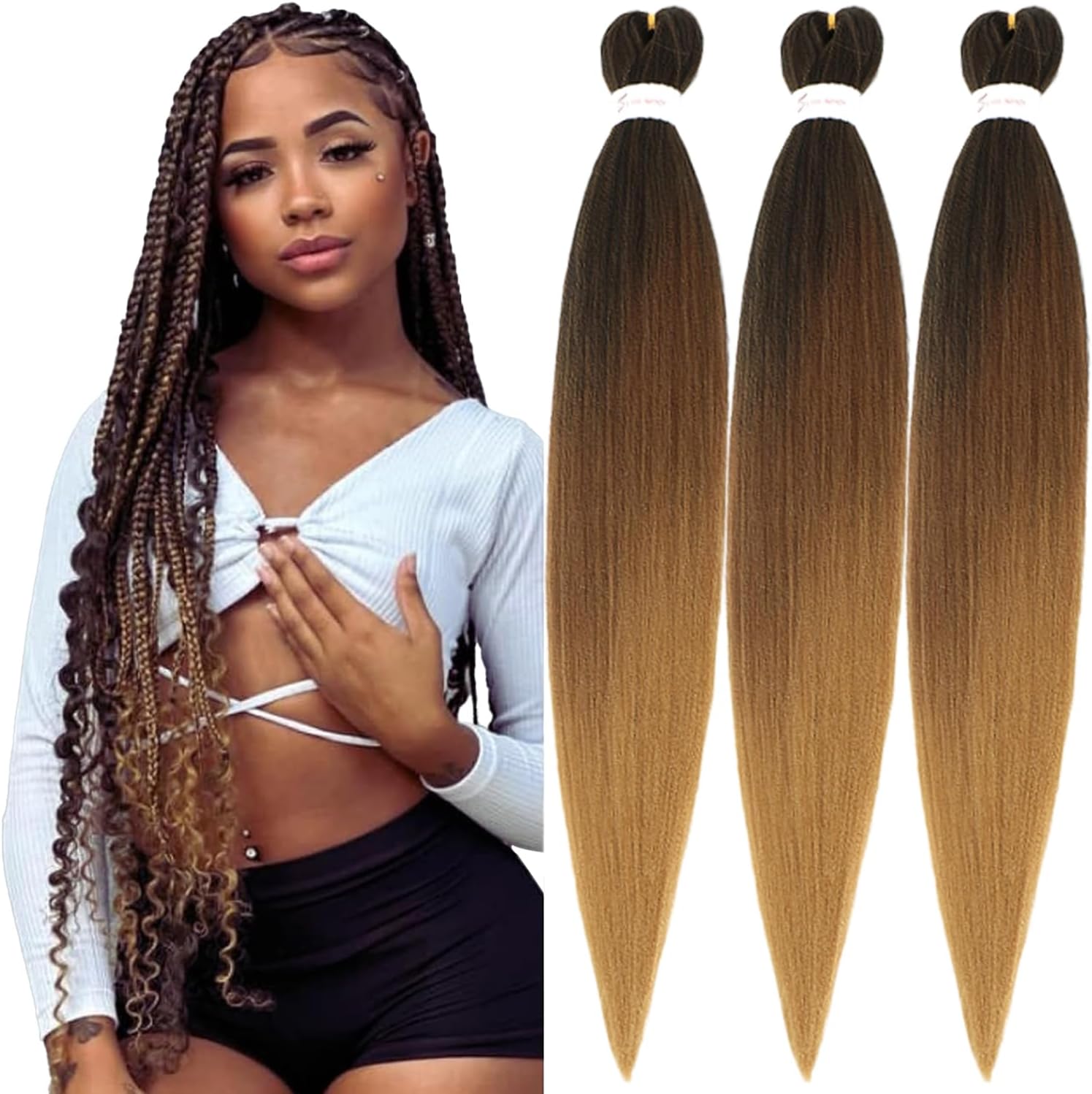 Rajout Cheveux Tressés Pré-étirés Noir Naturelles Black 30 Pouces Long Kanekalon Easy Braids Meches Cheveux pour Tresses Africaine 6 Paquets Knotless Yaki Nattes Extensions de Cheveux(1B#)