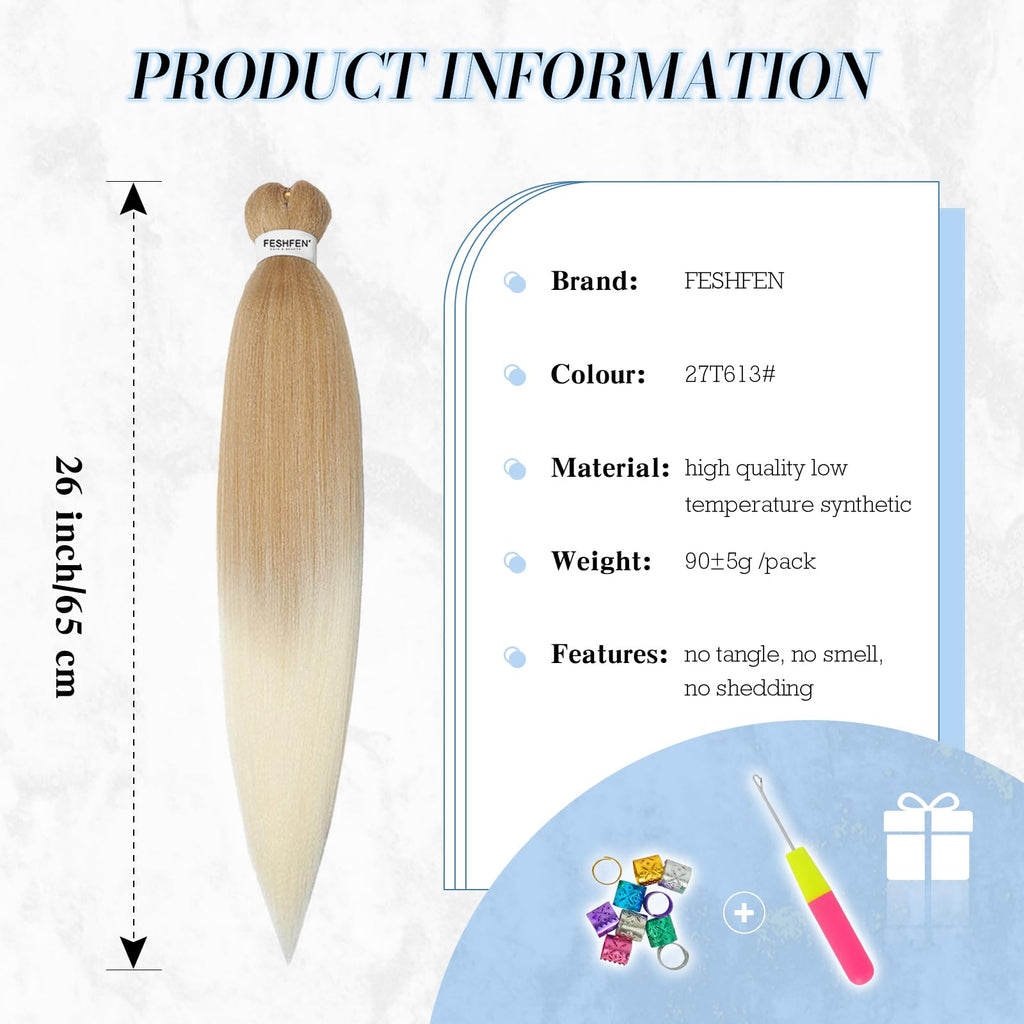 FESHFEN Meches pour Tresses Africaine Rajout Cheveux Tresses Pré étiré Tressage Braiding Hair Synthétiques Yaki 8 Packs Hair Braids Extensions de cheveux pour Femme 65cm Noir cassé à Auburn clair