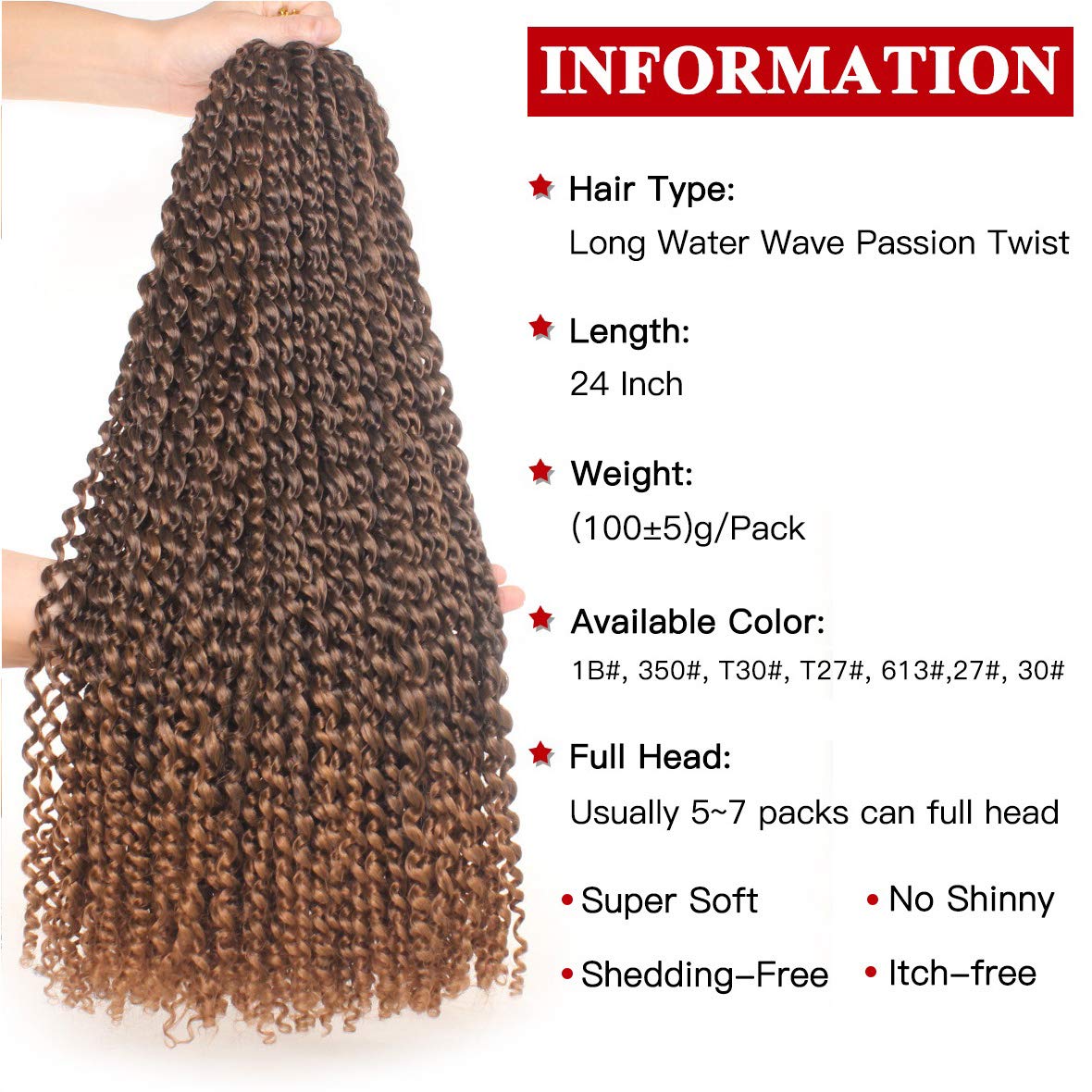 Xtrend Lot de 7 paquets d’extensions de cheveux Passion Twist - 18 mèches par paquet - 30,5 cm - Cheveux tressés au crochet