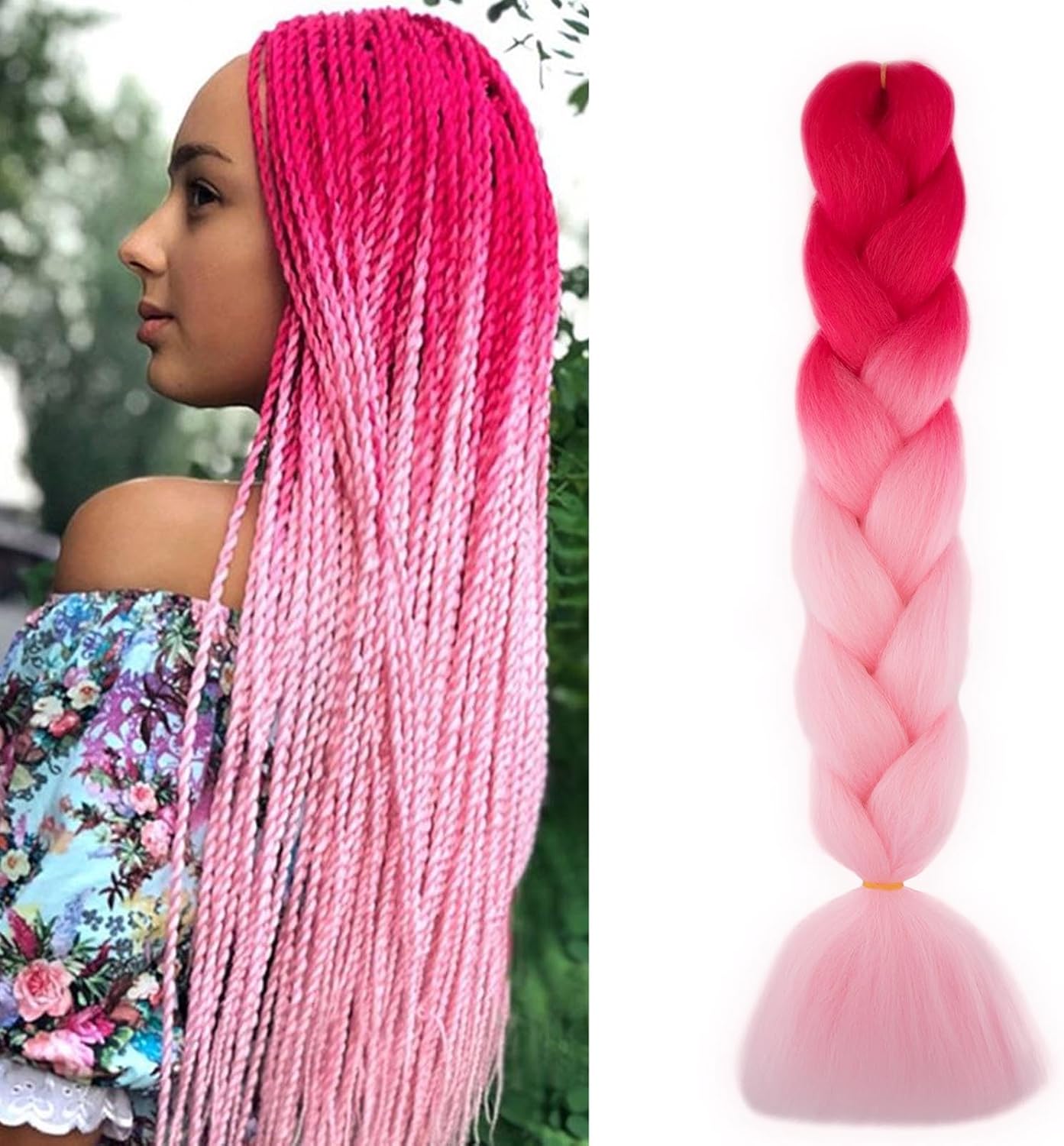 24" Meches pour Tresses Africaine Braids Meches Tresse Cheveux Rajout Cheveux Tressage 1 Paquet Crochet Braids Extension de Cheveux Afro pour Tresse Ombre Synthétiques (Rose)