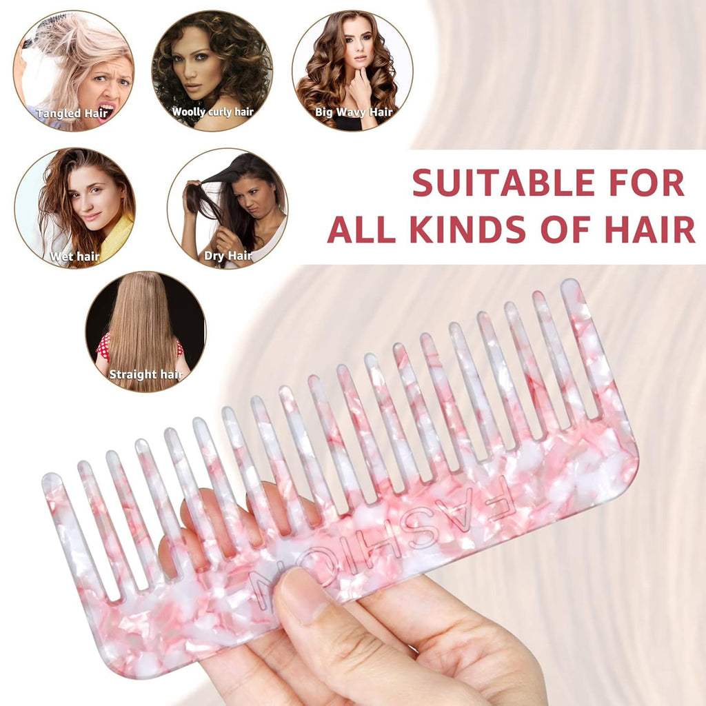 Peigne Démêloir Grosse Dent Large Brosse Cheveux Bouclés Résistant à la Chaleur Peignes Antistatiques en Fibre pour Cheveux Longs Mouillés ou Bouclés pour Femmes Enfants Barbier (Marron/Blanc)