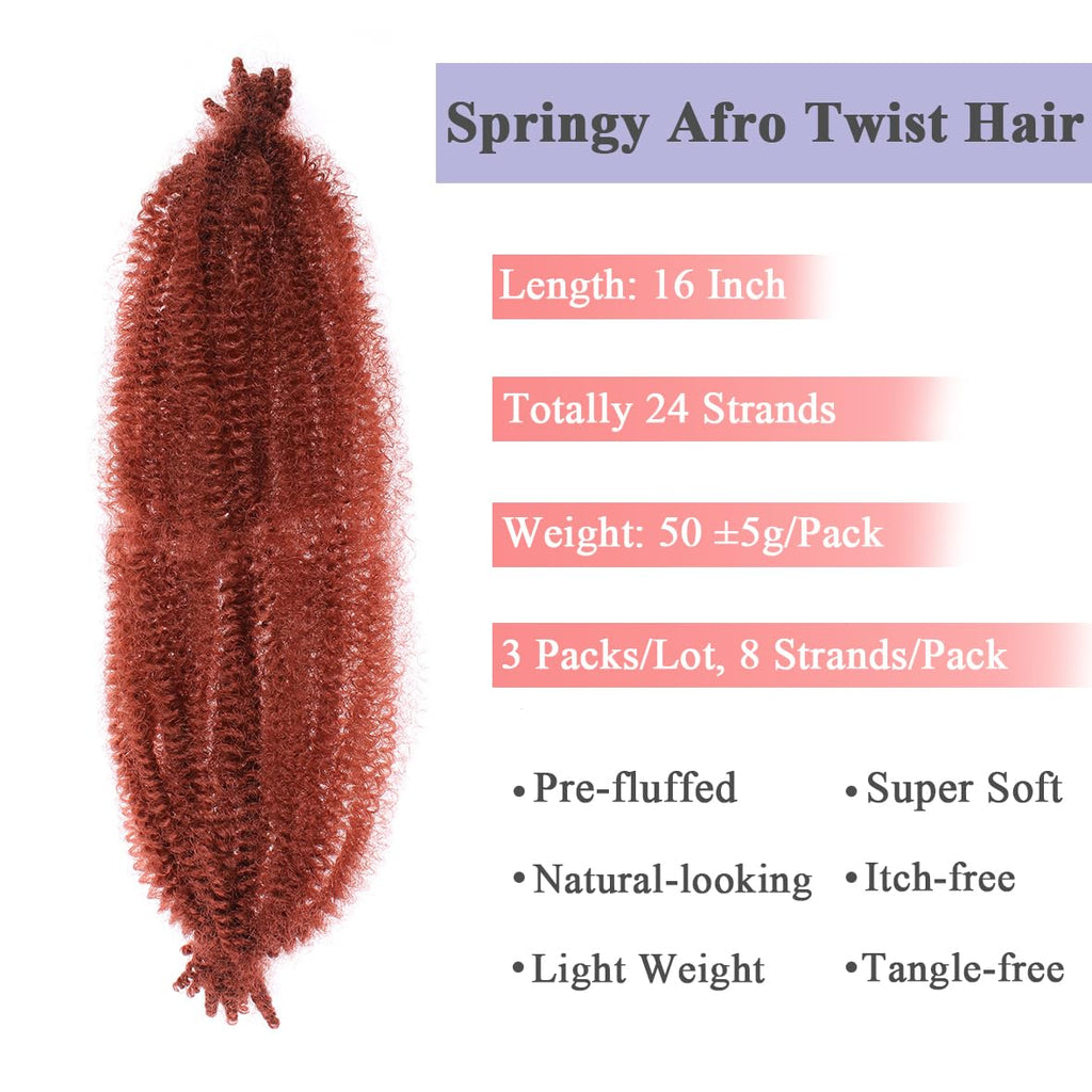 Leeven 16 Pouces Pre Separated Springy Twist Hair 8 Packs Pre-Fluffed Popping Crochet for Distressed Locs Afro Kinky Curly Marley Braiding Hair Extensions /1B#