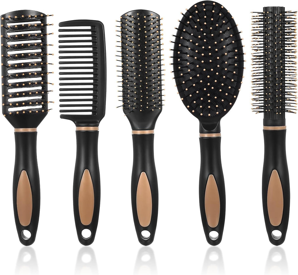 5 PcsBrosse Cheveux Anti-nœuds, Brosse à Cheveux Poils pour femmes et hommes, Brosse Demelante antistatiques ventilés pour femmes et hommes, mouillés et bouclés, salon et maison