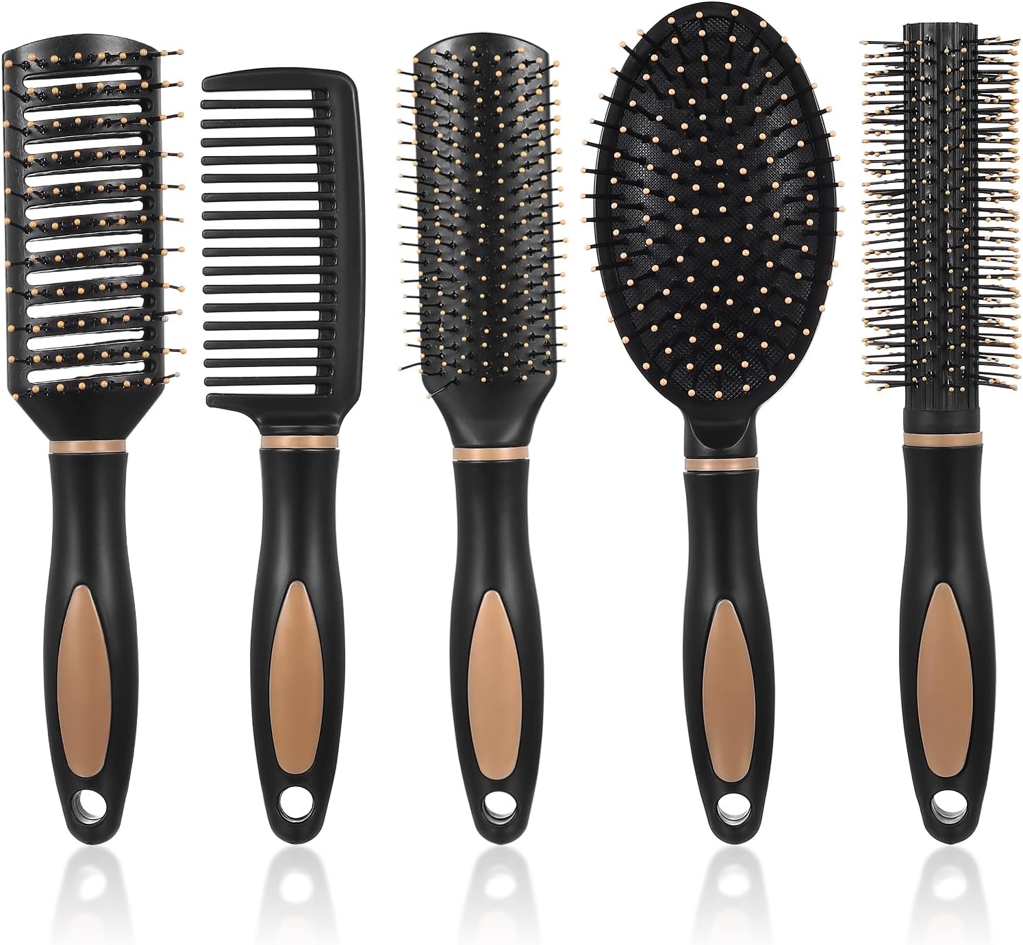 5 PcsBrosse Cheveux Anti-nœuds, Brosse à Cheveux Poils pour femmes et hommes, Brosse Demelante antistatiques ventilés pour femmes et hommes, mouillés et bouclés, salon et maison