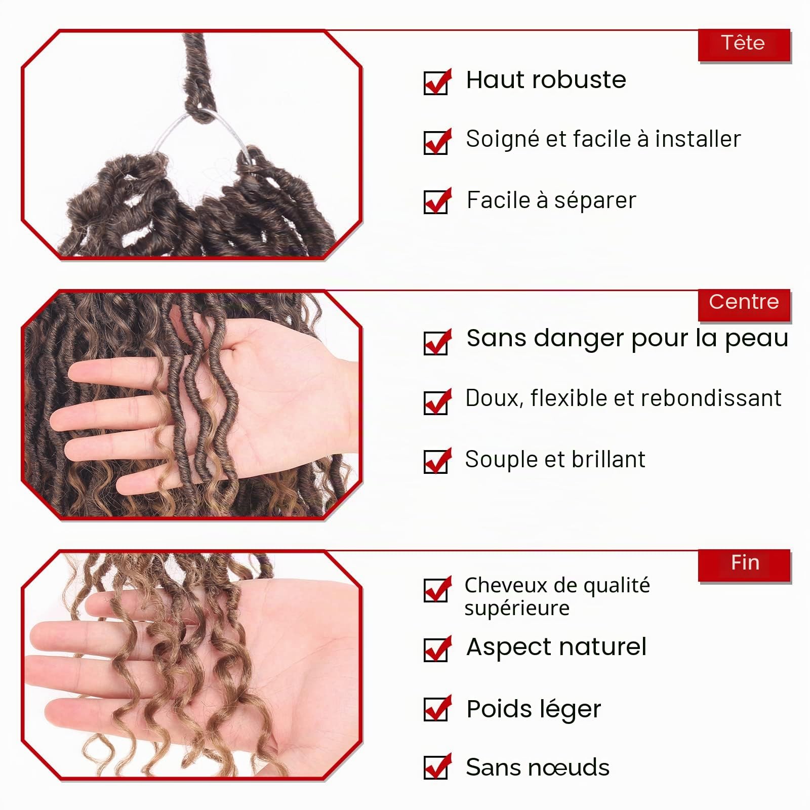 Xtrend 6Packs 18 pouces Twist Perruques Crochet Tresses Faux Locs bouclés se termine Dreadlocks Tresses Synthétiques Extensions de Cheveux Haute Température pour Femmes Noires 20 Strands/pack TBUG