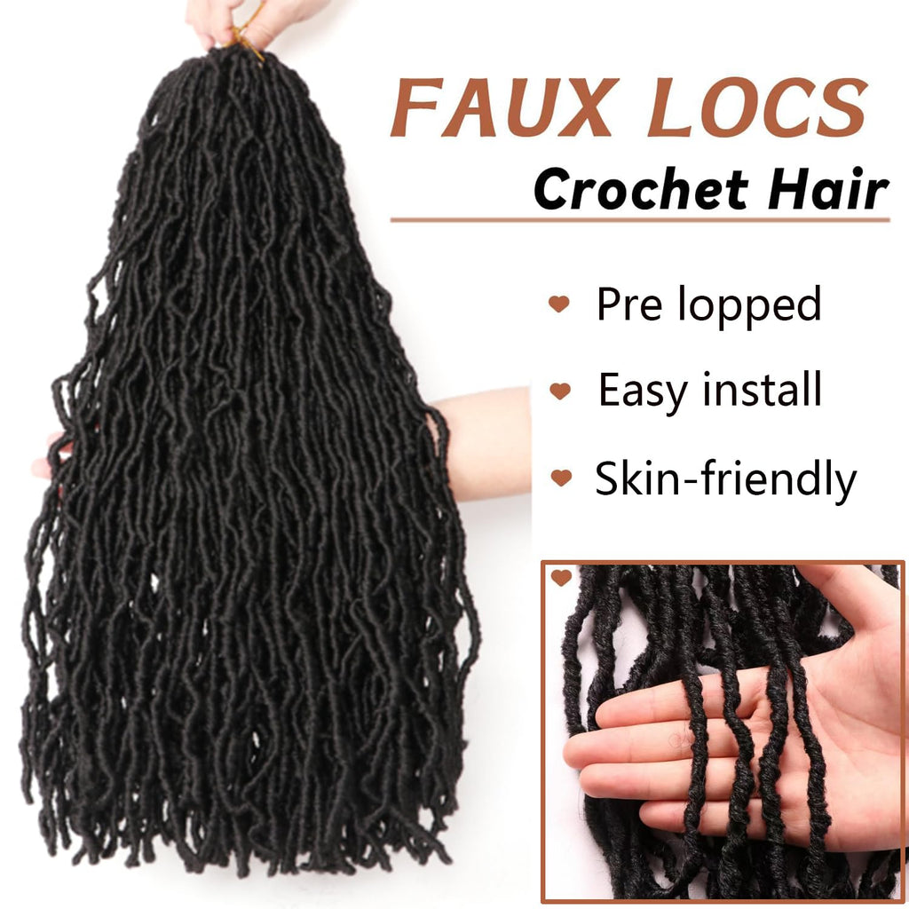8 Packs Faux Locks Crochet Braids Meches Soft Locs Meches Pour Tresses Africaine Faux Locs Crochet Hair Meches Bouclees Pour Tresses (#1B, 60.9 CM(Lot de 8))