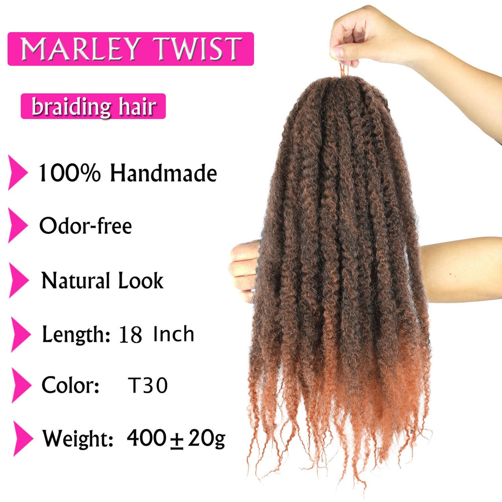 Enbeautiful Marley Twist Hair 24 Inch 8packs Marley Twists Braiding Hair Long Cuban Twist Hair Pre Fluffed Afro Kinky Curly Twists Crochet Hair Synthetic Marley Braids Extensions,27#