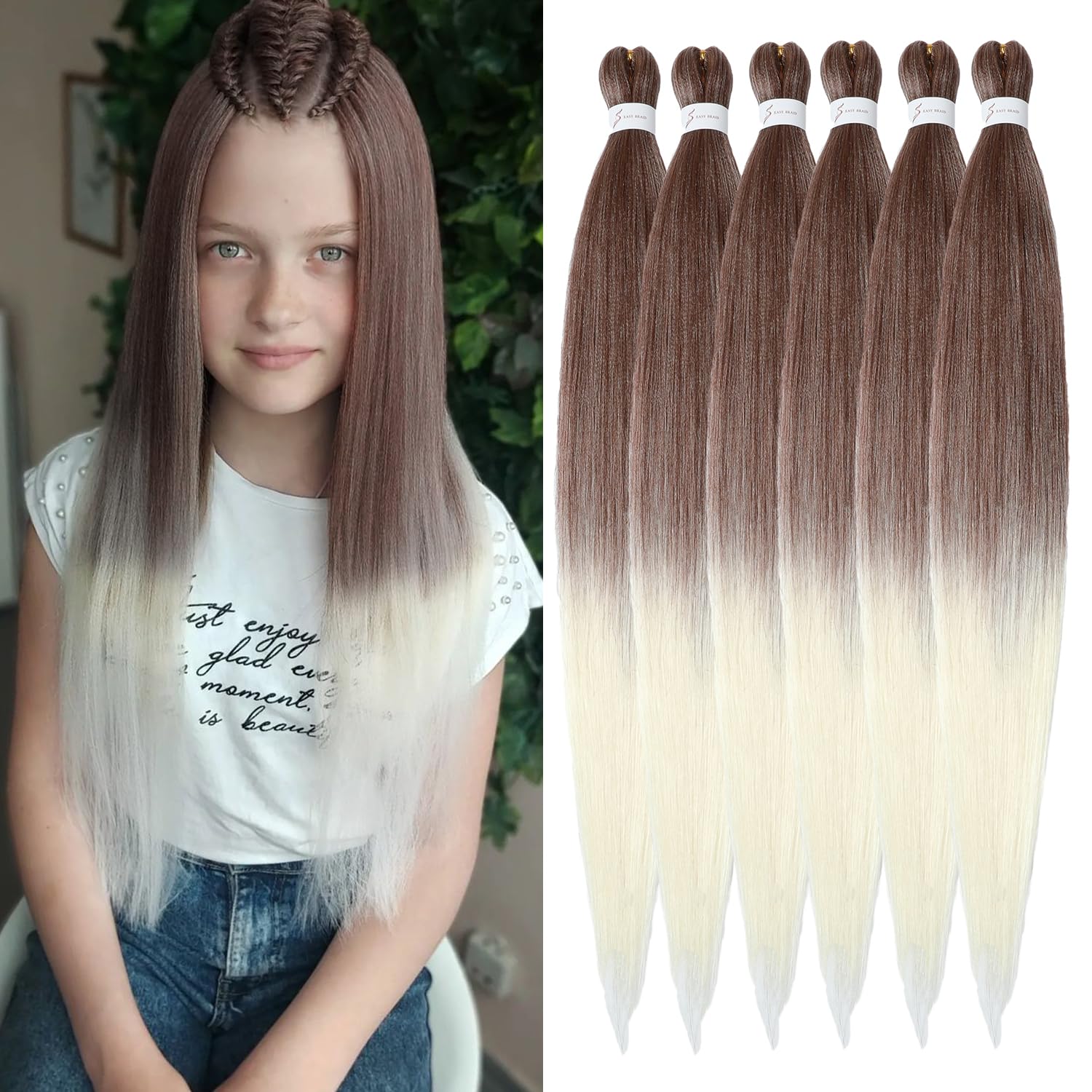 YDDM Meches Pour Tresses Africaine Rose et blanc Rajout Cheveux Tresses Texture Yaki Easy Install pour Debutants 20 Pouces 3 Paquets Cheveux Legers Naturels pour Box Braids Twist Crochet Styles