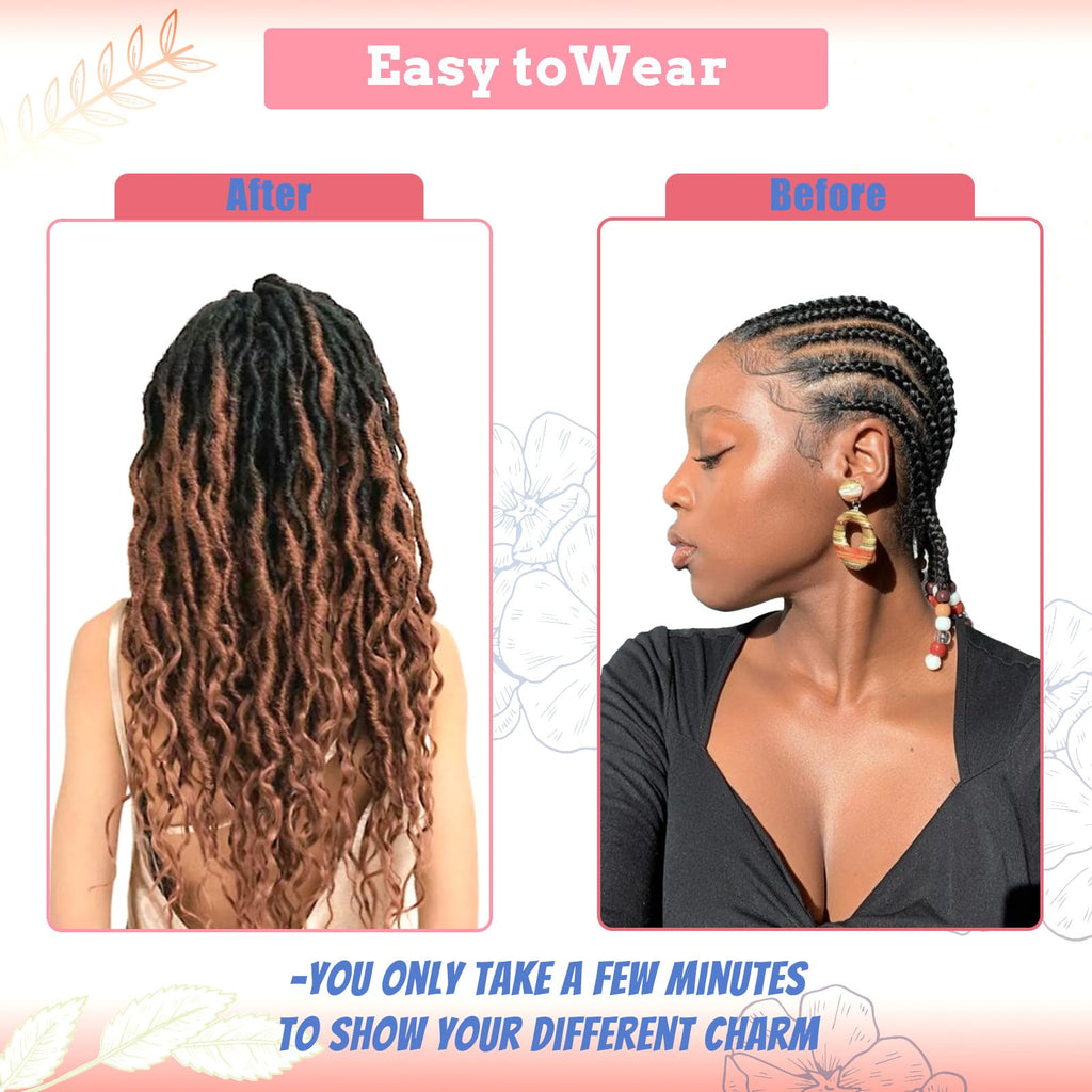 Faux Locs Crochet Hair 24Inch 7 Packs Pre-Looped Ombre Soft Locs With Curly Ends Dreadlock Goddess Loc Crochet Hair for Women（24Inch，OT1B/30/27#）
