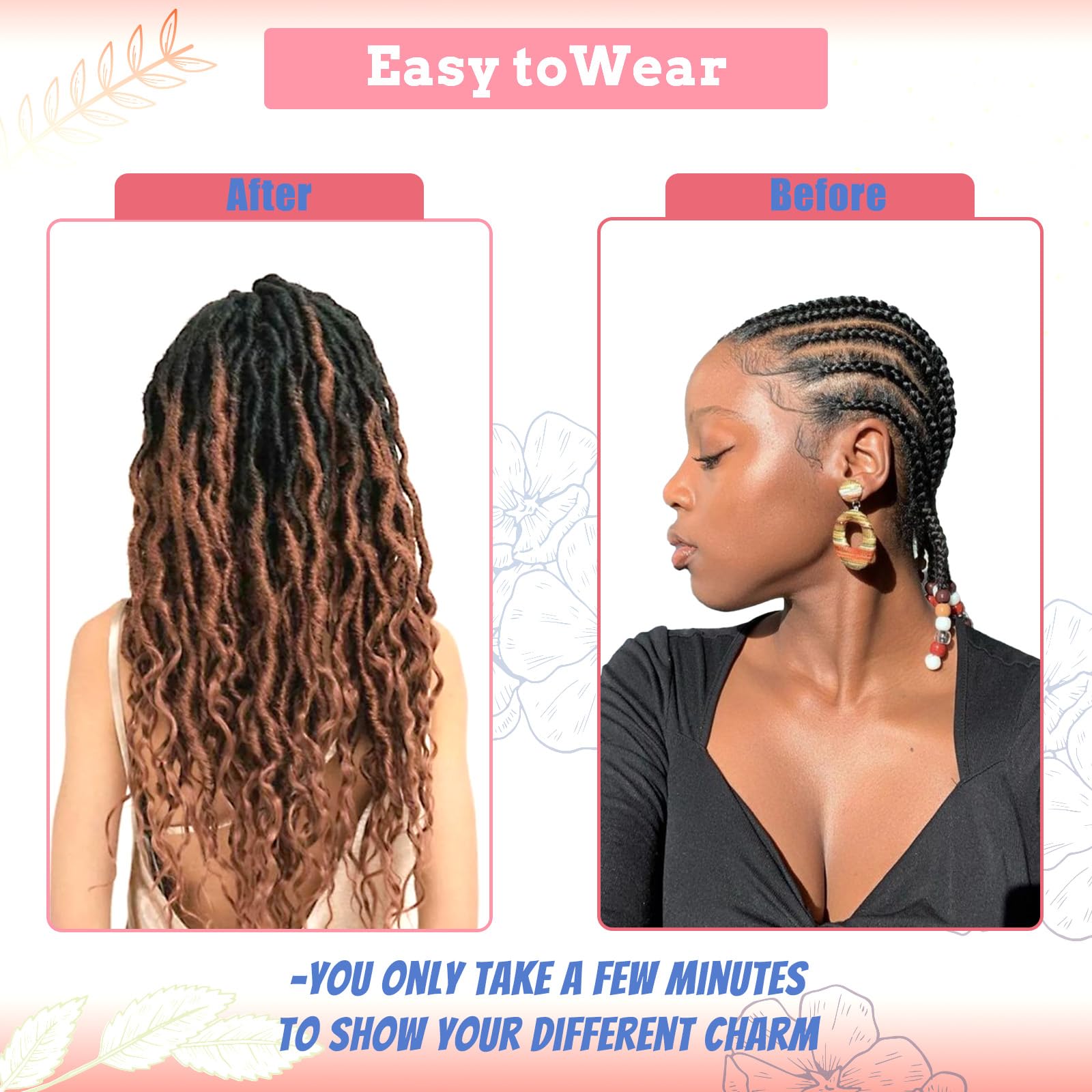 Faux Locs Crochet Hair 24Inch 7 Packs Pre-Looped Ombre Soft Locs With Curly Ends Dreadlock Goddess Loc Crochet Hair for Women（24Inch，OT1B/30/27#）