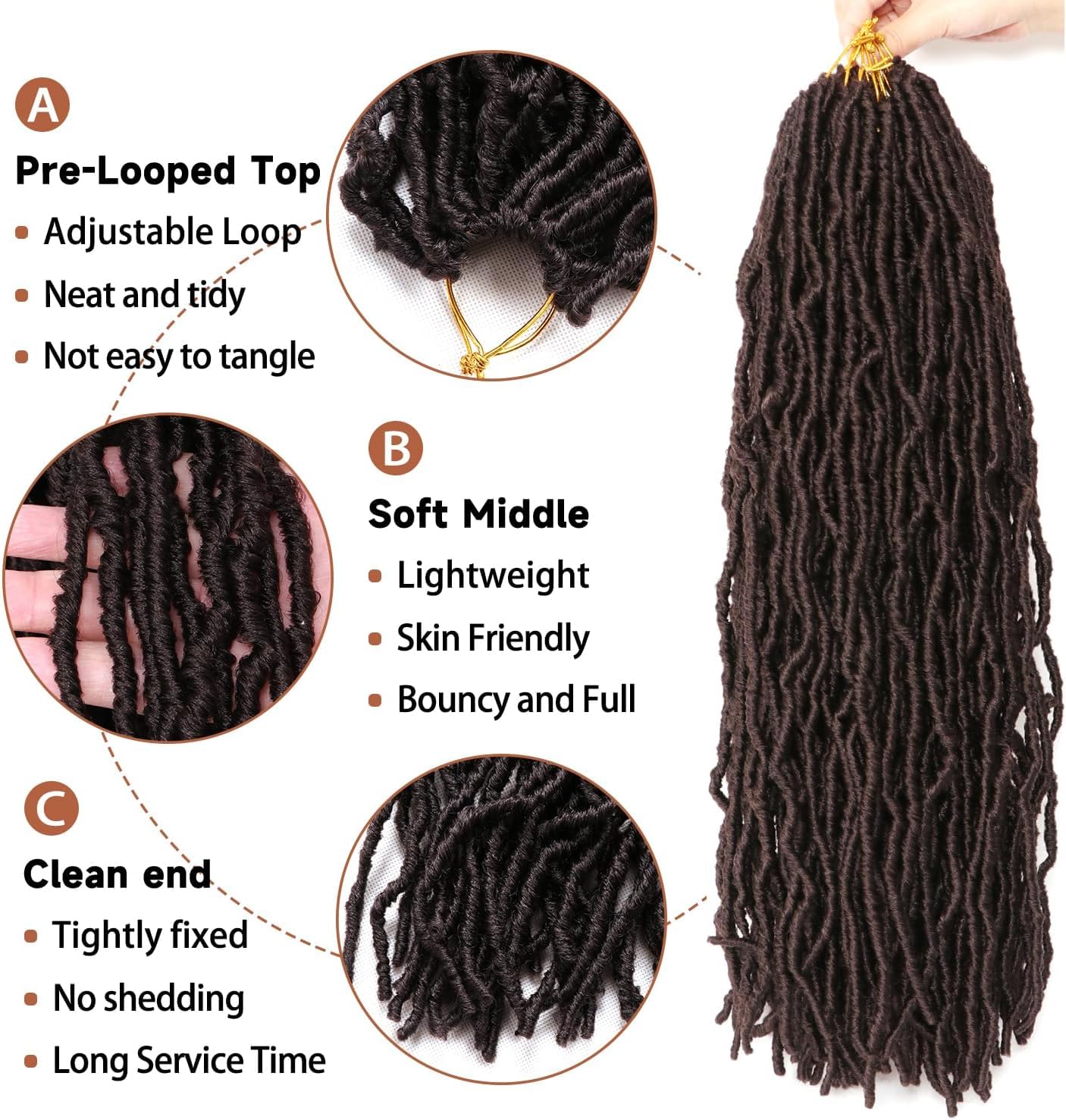 8 Packs Faux Locks Crochet Braids Meches Soft Locs Meches Pour Tresses Africaine Faux Locs Crochet Hair Meches Bouclees Pour Tresses (#1B, 60.9 CM(Lot de 8))