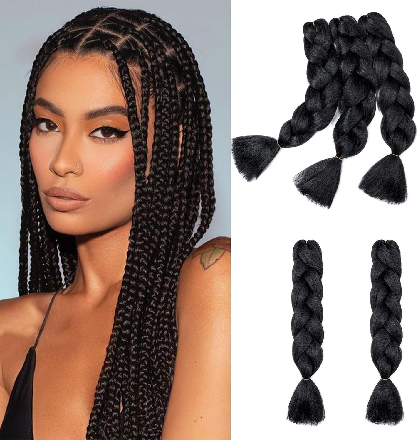 24" Meches pour Tresses Africaine Braids Meches Tresse Cheveux Rajout Cheveux Tressage 1 Paquet Crochet Braids Extension de Cheveux Afro pour Tresse Ombre Synthétiques (Rose)