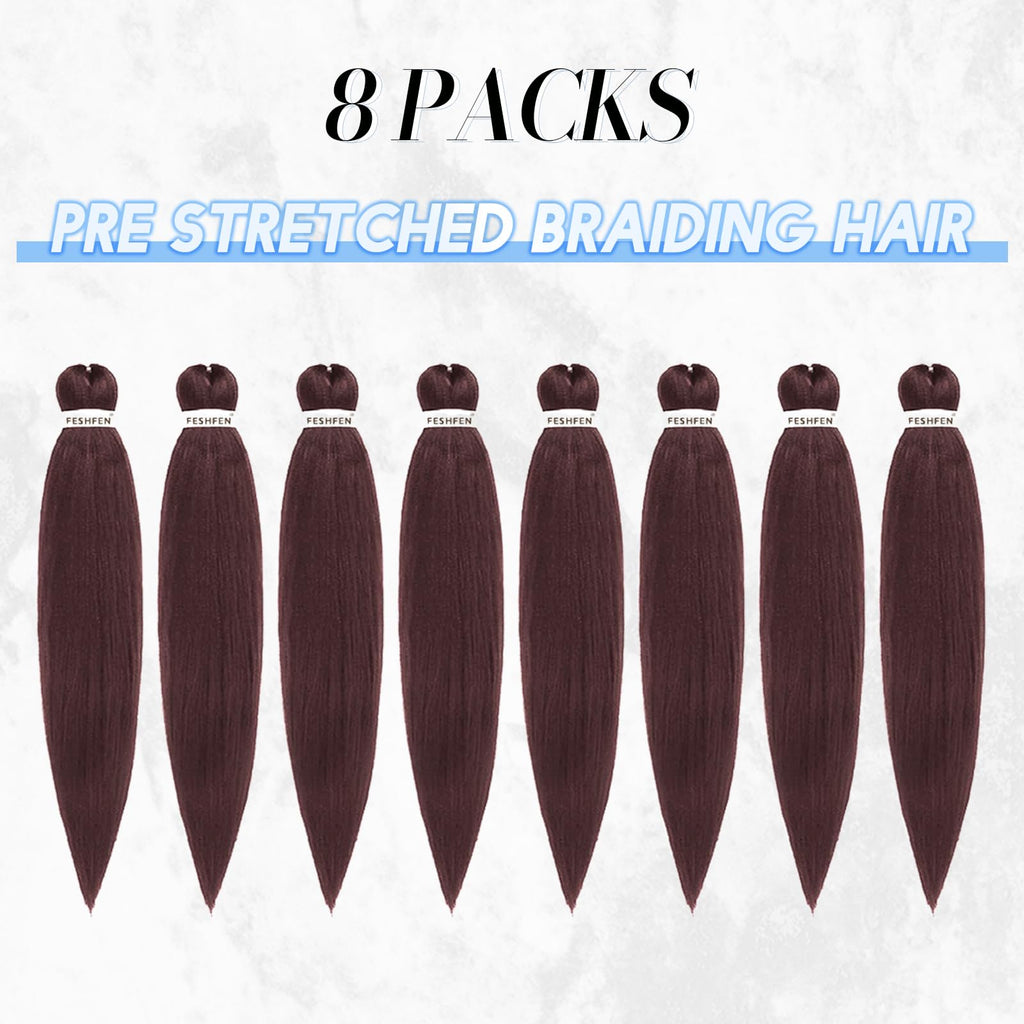 FESHFEN Meches pour Tresses Africaine Rajout Cheveux Tresses Pré étiré Tressage Braiding Hair Synthétiques Yaki 8 Packs Hair Braids Extensions de cheveux pour Femme 65cm Noir cassé à Auburn clair