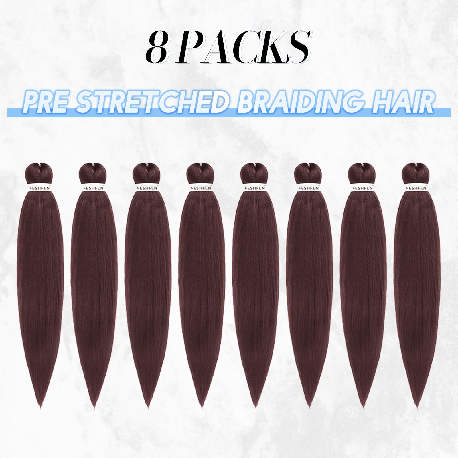 FESHFEN Meches pour Tresses Africaine Rajout Cheveux Tresses Pré étiré Tressage Braiding Hair Synthétiques Yaki 8 Packs Hair Braids Extensions de cheveux pour Femme 65cm Noir cassé à Auburn clair