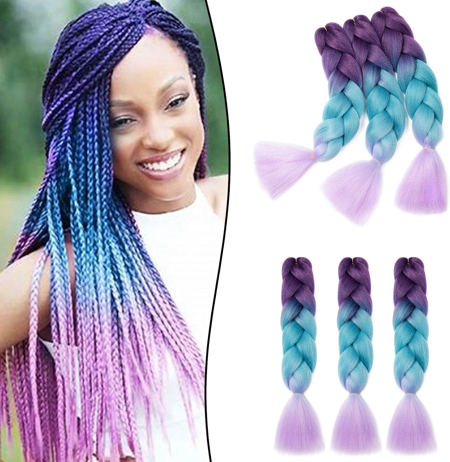 24" Meches pour Tresses Africaine Braids Meches Tresse Cheveux Rajout Cheveux Tressage 1 Paquet Crochet Braids Extension de Cheveux Afro pour Tresse Ombre Synthétiques (Rose)