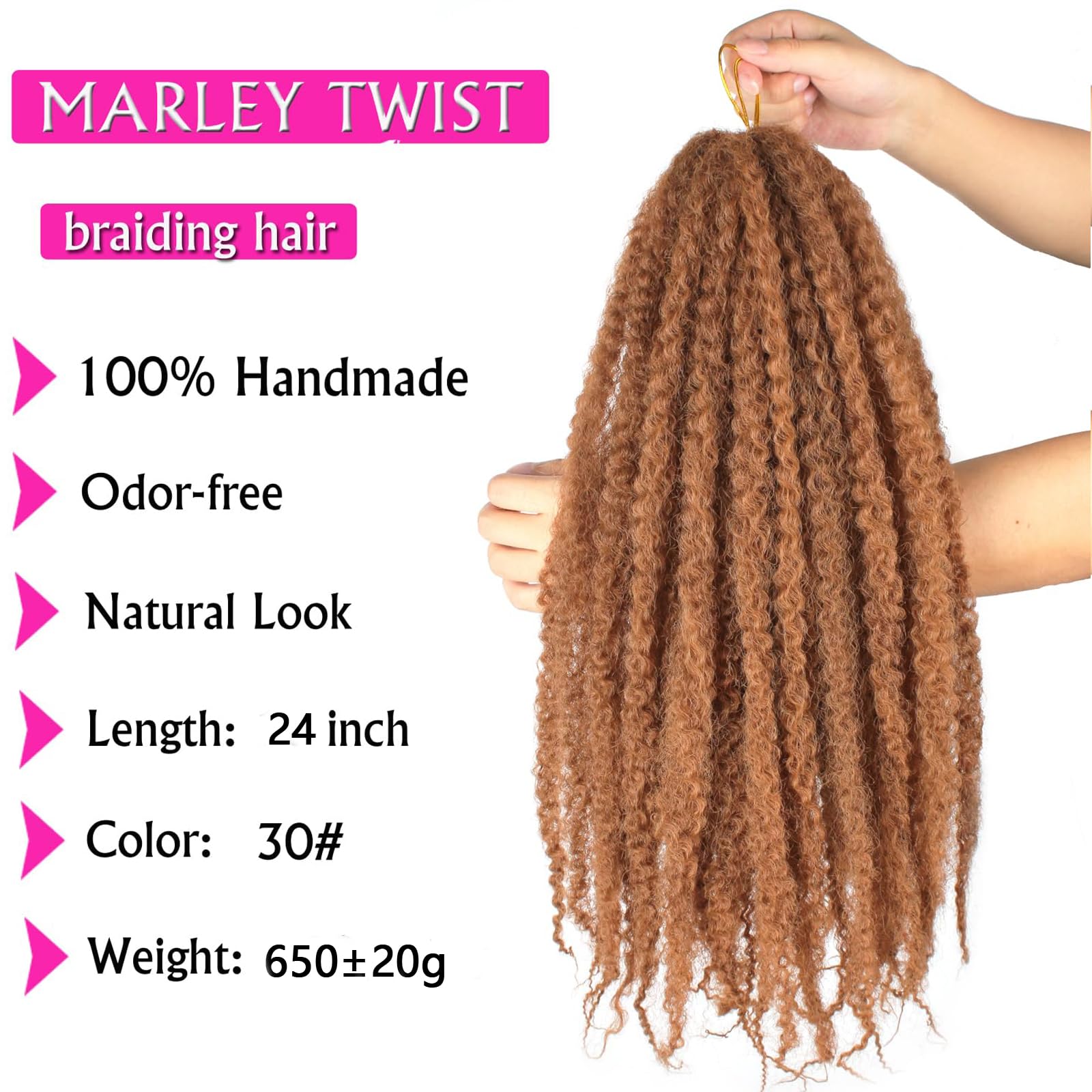 Enbeautiful Marley Twist Hair 24 Inch 8packs Marley Twists Braiding Hair Long Cuban Twist Hair Pre Fluffed Afro Kinky Curly Twists Crochet Hair Synthetic Marley Braids Extensions,27#