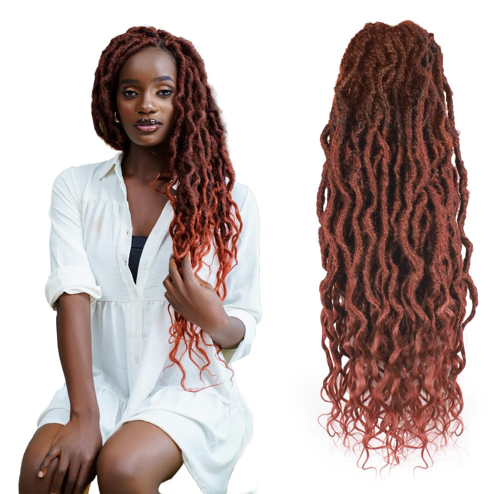 Faux Locs Crochet Hair 24Inch 7 Packs Pre-Looped Ombre Soft Locs With Curly Ends Dreadlock Goddess Loc Crochet Hair for Women（24Inch，OT1B/30/27#）
