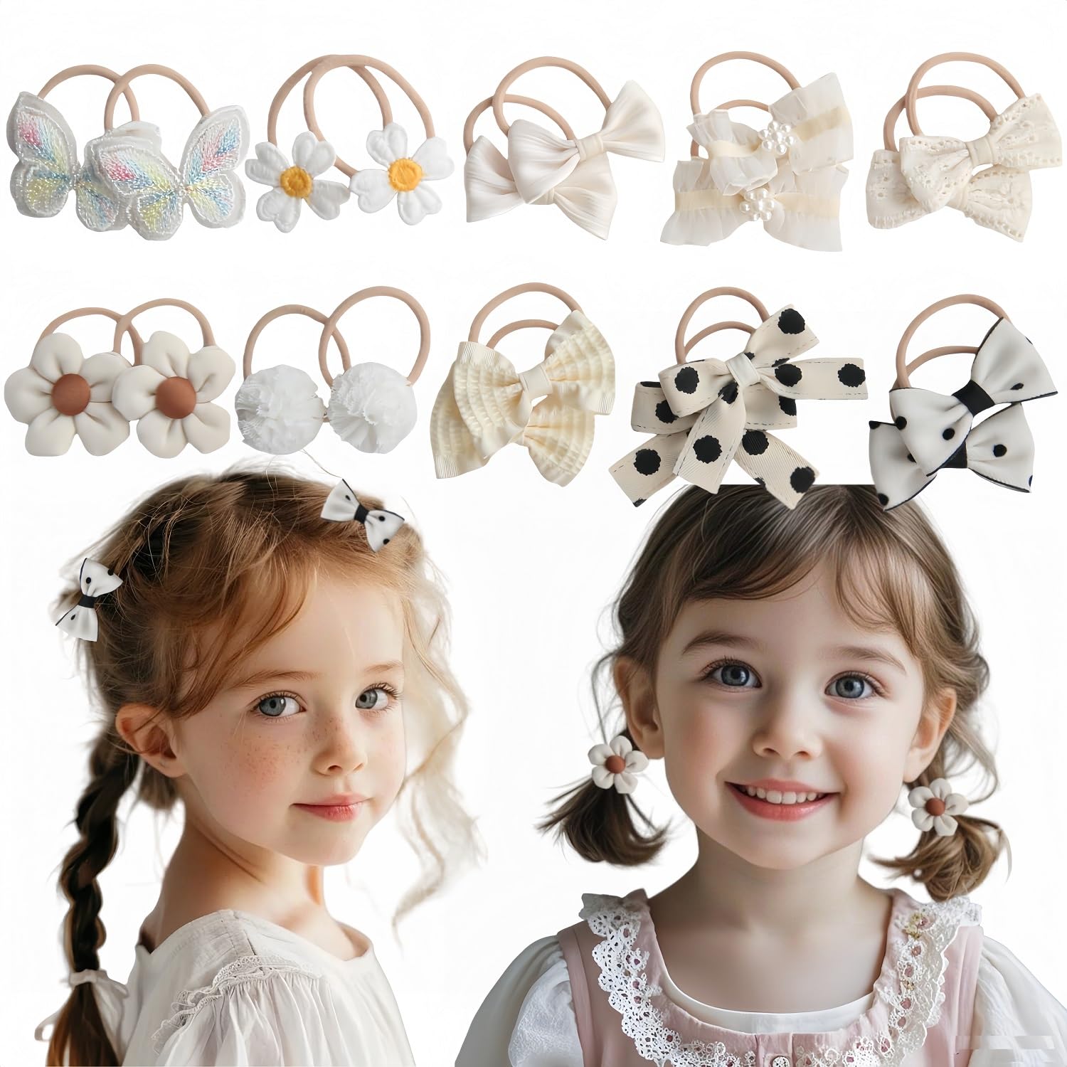Lot de 30 élastiques à cheveux pour enfants, élastiques colorés et souples, bandeau à nœud papillon, élastique pour fille, pour queue de cheval, accessoires pour cheveux pour petites filles