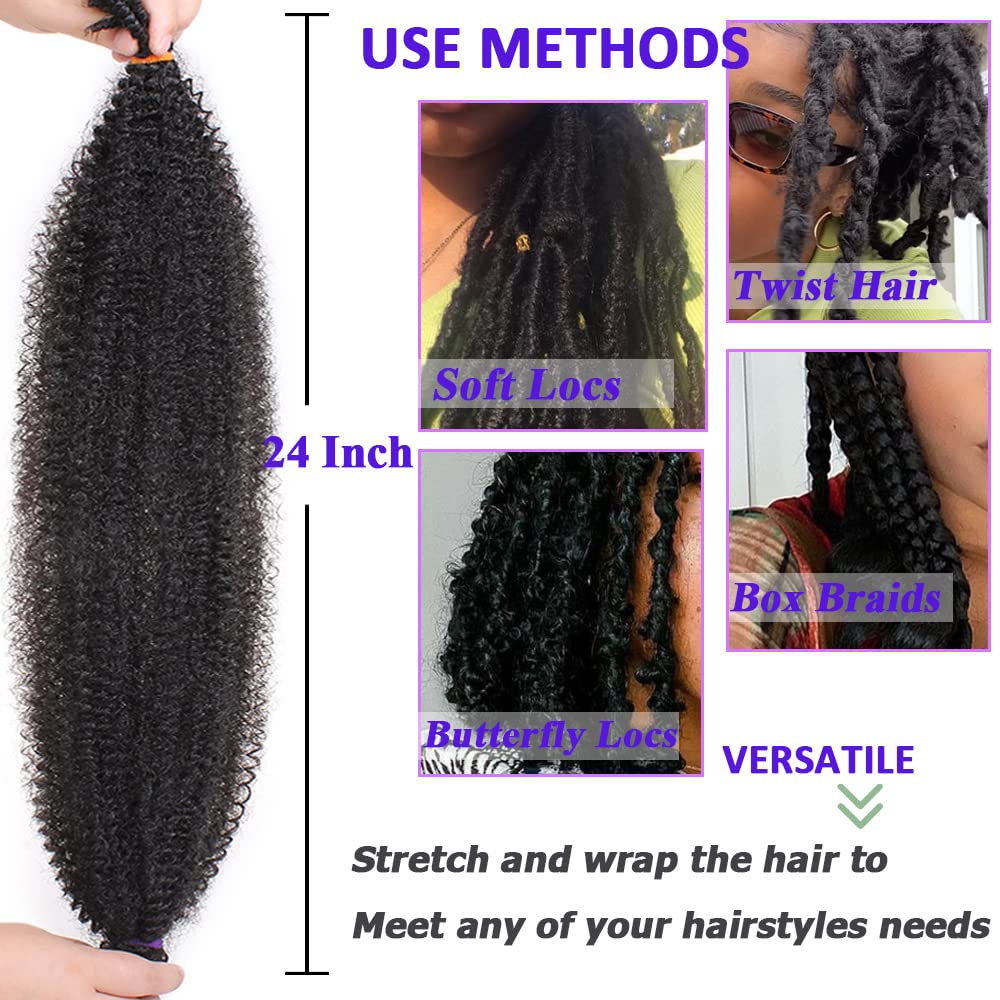 Leeven 16 Pouces Pre Separated Springy Twist Hair 8 Packs Pre-Fluffed Popping Crochet for Distressed Locs Afro Kinky Curly Marley Braiding Hair Extensions /1B#