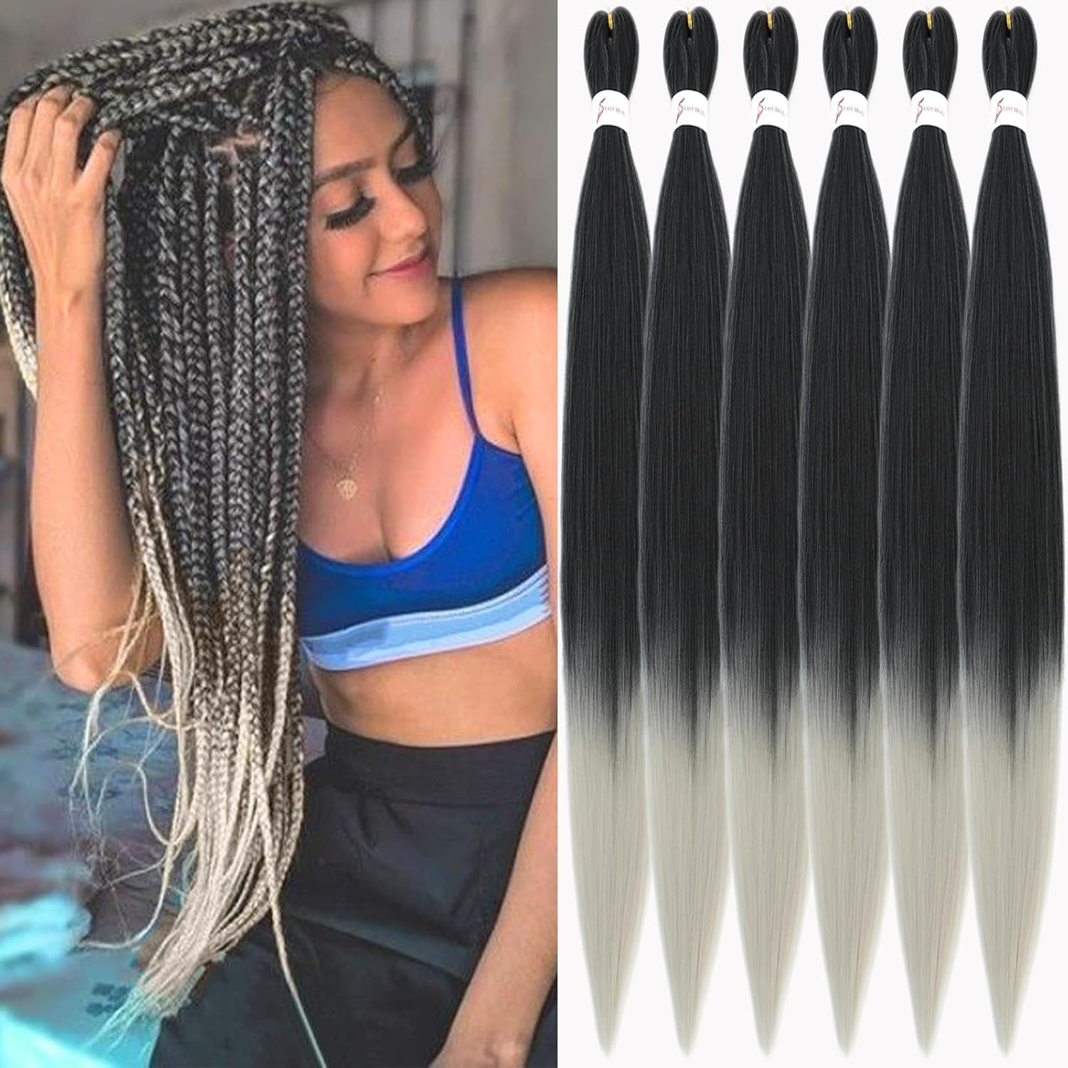Rajout Cheveux Tressés Pré-étirés Noir Naturelles Black 30 Pouces Long Kanekalon Easy Braids Meches Cheveux pour Tresses Africaine 6 Paquets Knotless Yaki Nattes Extensions de Cheveux(1B#)