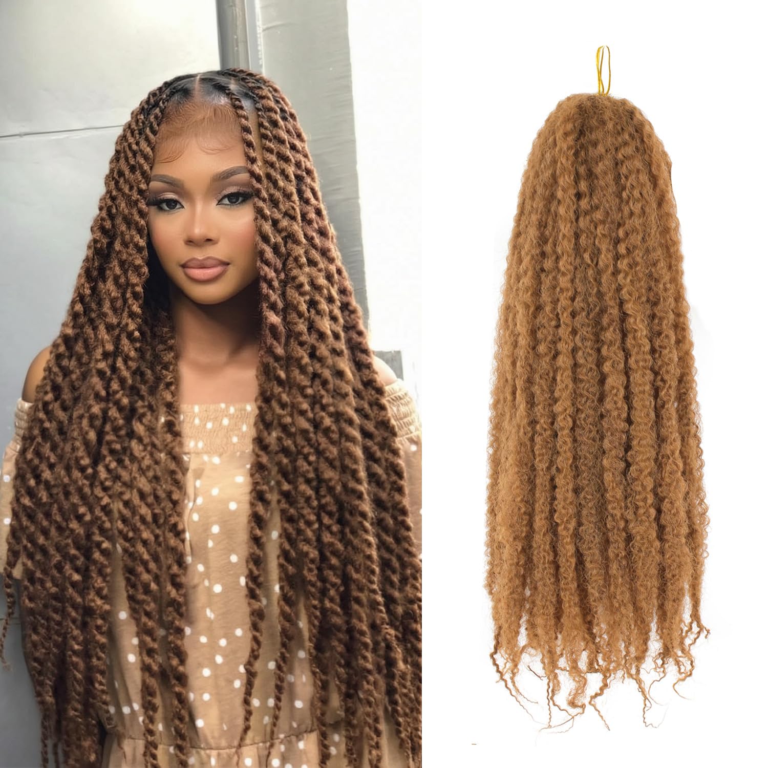 Enbeautiful Marley Twist Hair 24 Inch 8packs Marley Twists Braiding Hair Long Cuban Twist Hair Pre Fluffed Afro Kinky Curly Twists Crochet Hair Synthetic Marley Braids Extensions,27#