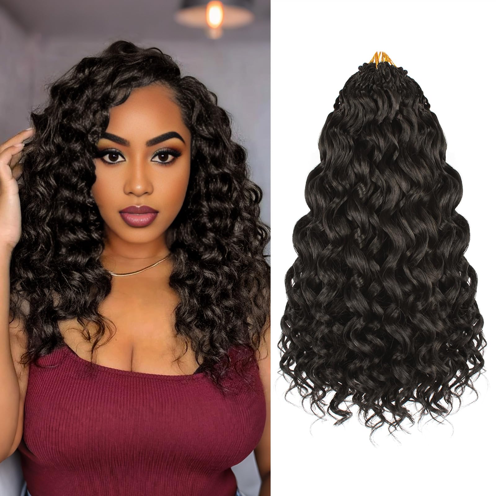 Enbeautiful 14 Inch 8 Packs Pre-Looped Ocean Wave Crochet Hair Pre-Twisted Deep Water Beach Curly Braiding Hair Synthetic Boho Wavy Curly Hair Extensions for Women（14 Inch,TBug）