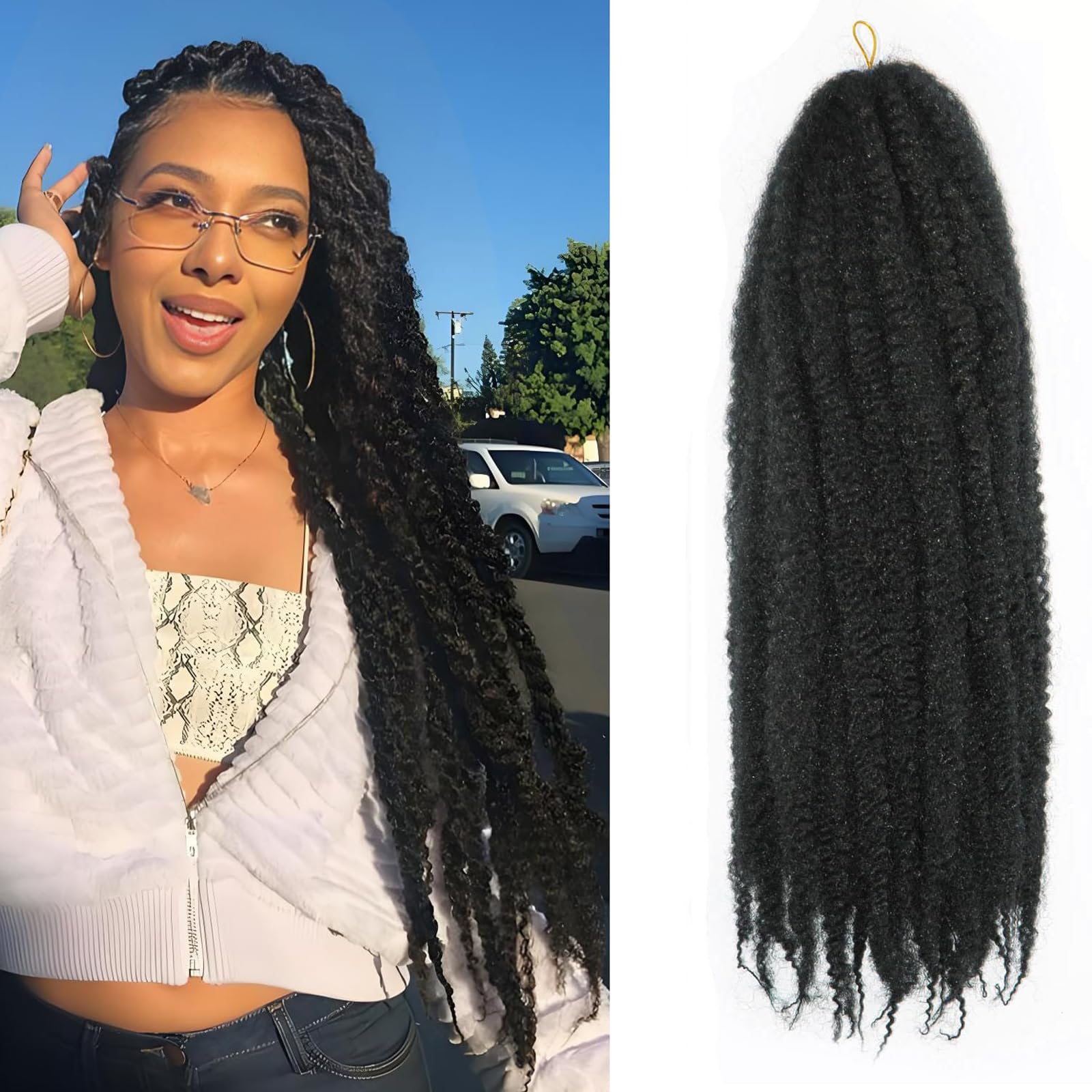 Enbeautiful Marley Twist Hair 24 Inch 8packs Marley Twists Braiding Hair Long Cuban Twist Hair Pre Fluffed Afro Kinky Curly Twists Crochet Hair Synthetic Marley Braids Extensions,27#