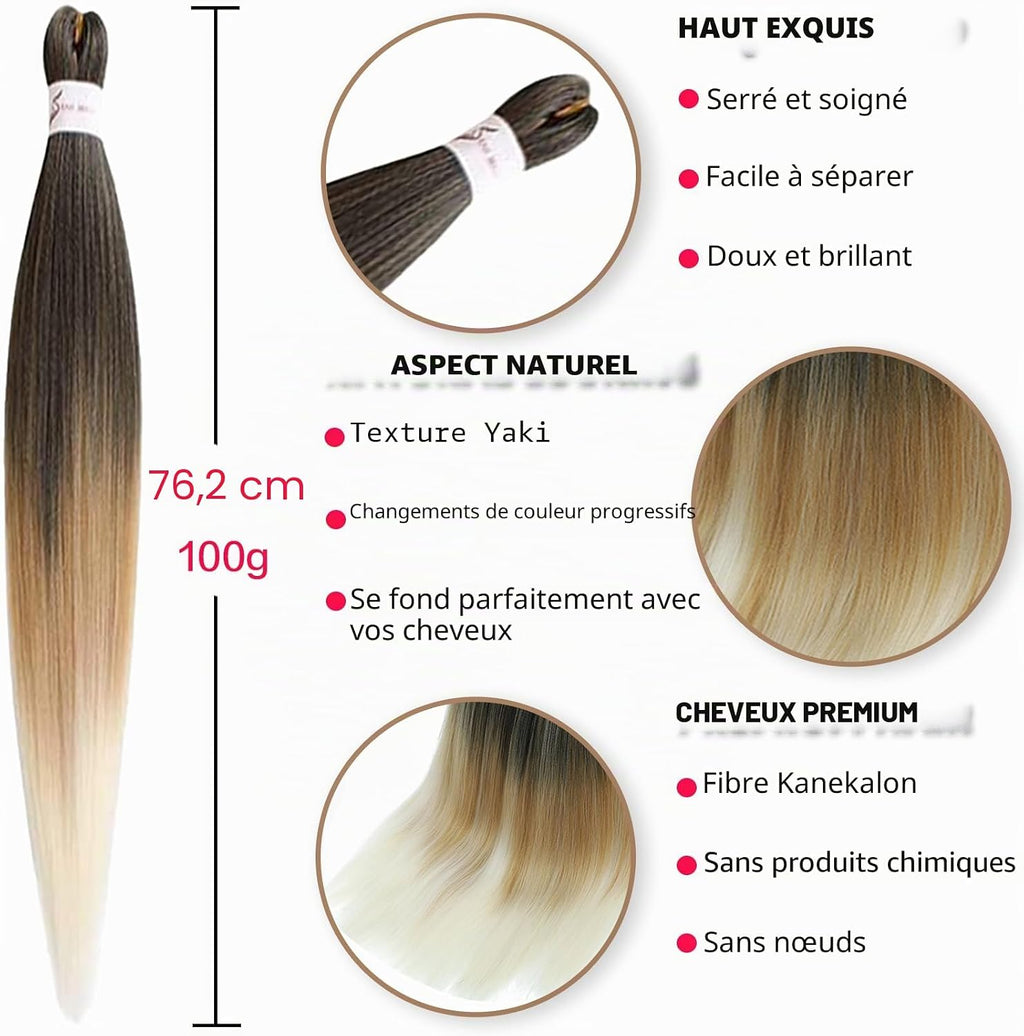 Rajout Cheveux Tressés Pré-étirés Noir Naturelles Black 30 Pouces Long Kanekalon Easy Braids Meches Cheveux pour Tresses Africaine 6 Paquets Knotless Yaki Nattes Extensions de Cheveux(1B#)