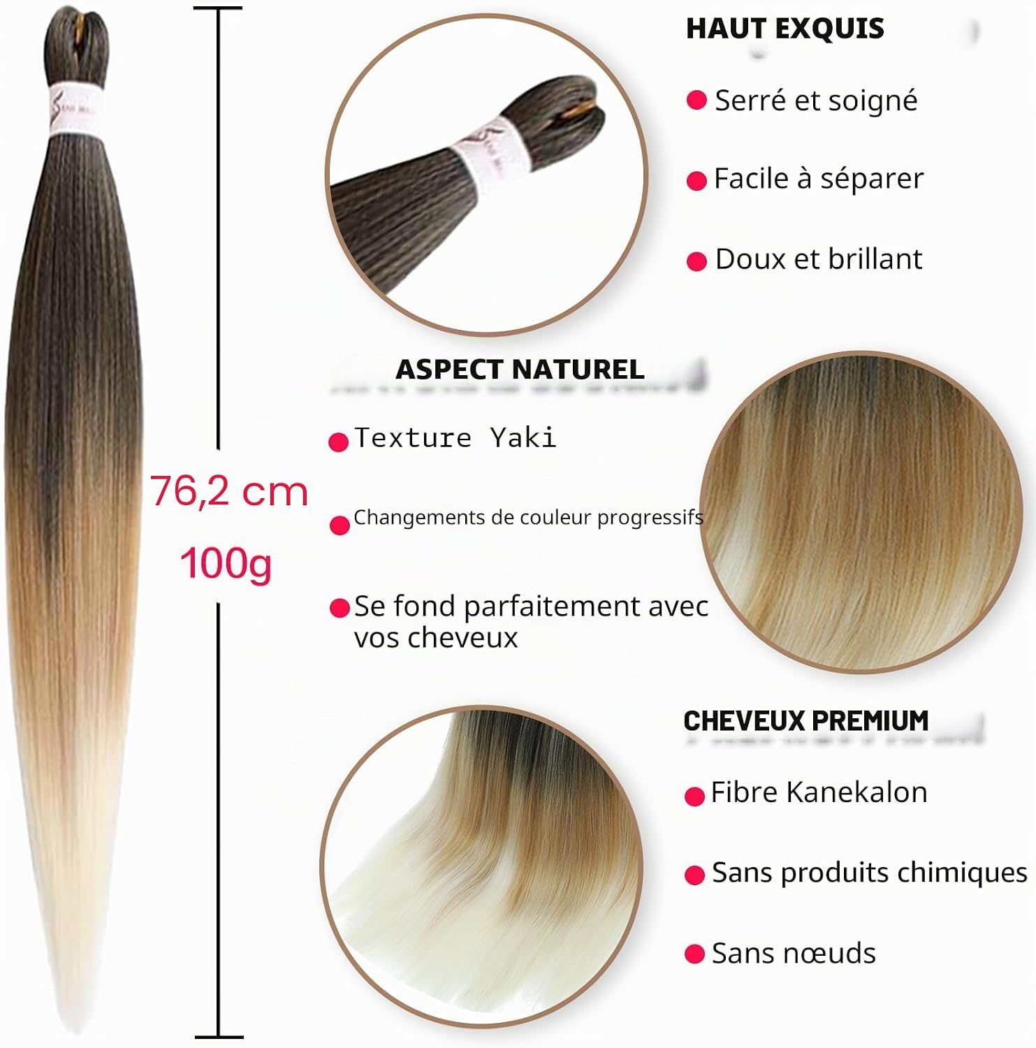 Rajout Cheveux Tressés Pré-étirés Noir Naturelles Black 30 Pouces Long Kanekalon Easy Braids Meches Cheveux pour Tresses Africaine 6 Paquets Knotless Yaki Nattes Extensions de Cheveux(1B#)